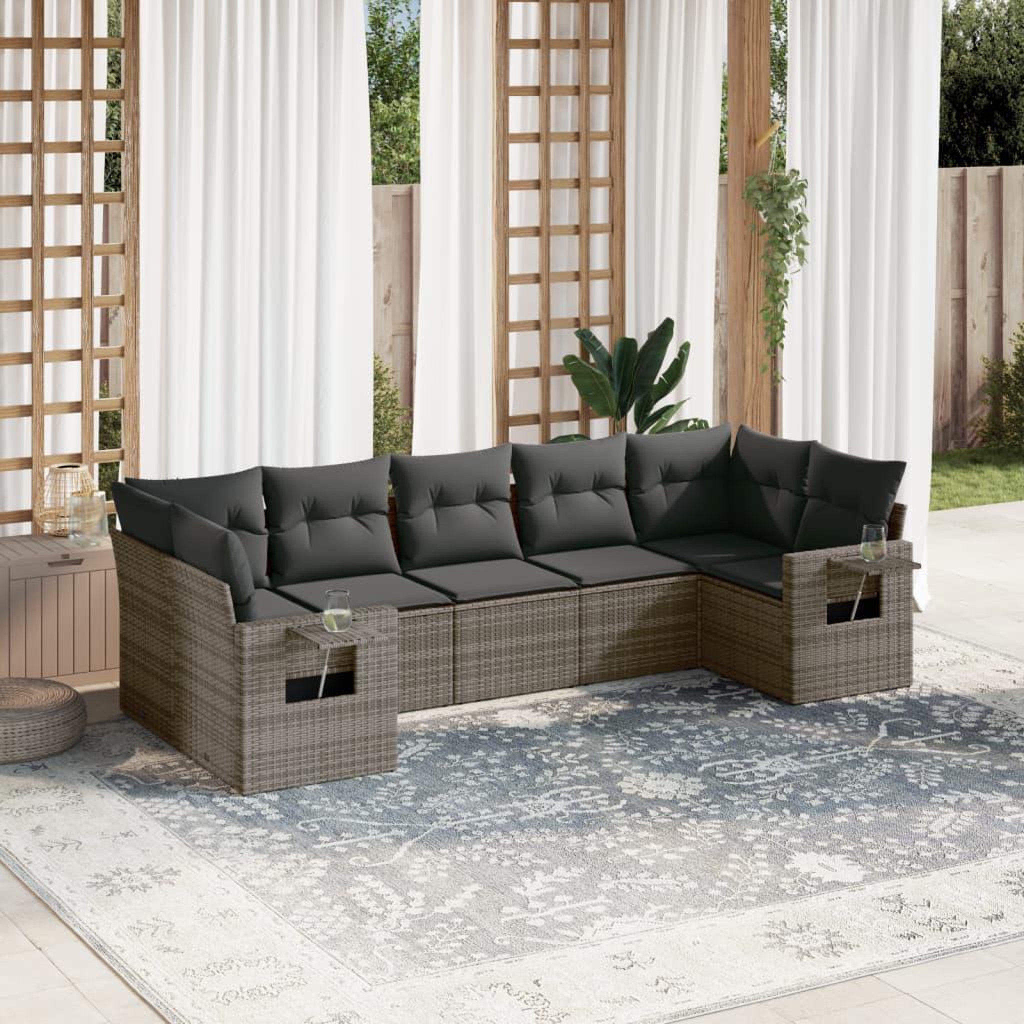 VIDAXL Salon de jardin avec coussins 7 pcs gris resine tressee