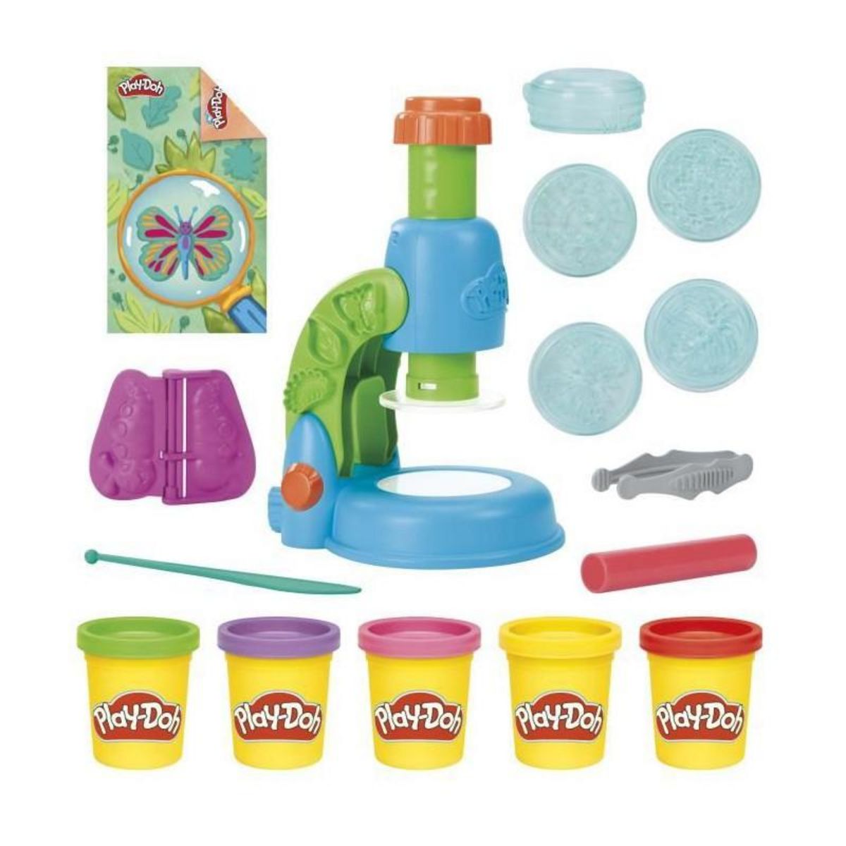 PLAYDOH Play-Doh Mon petit microscope, pâte a modeler, 9 accessoires et 5 couleurs, des 3 ans