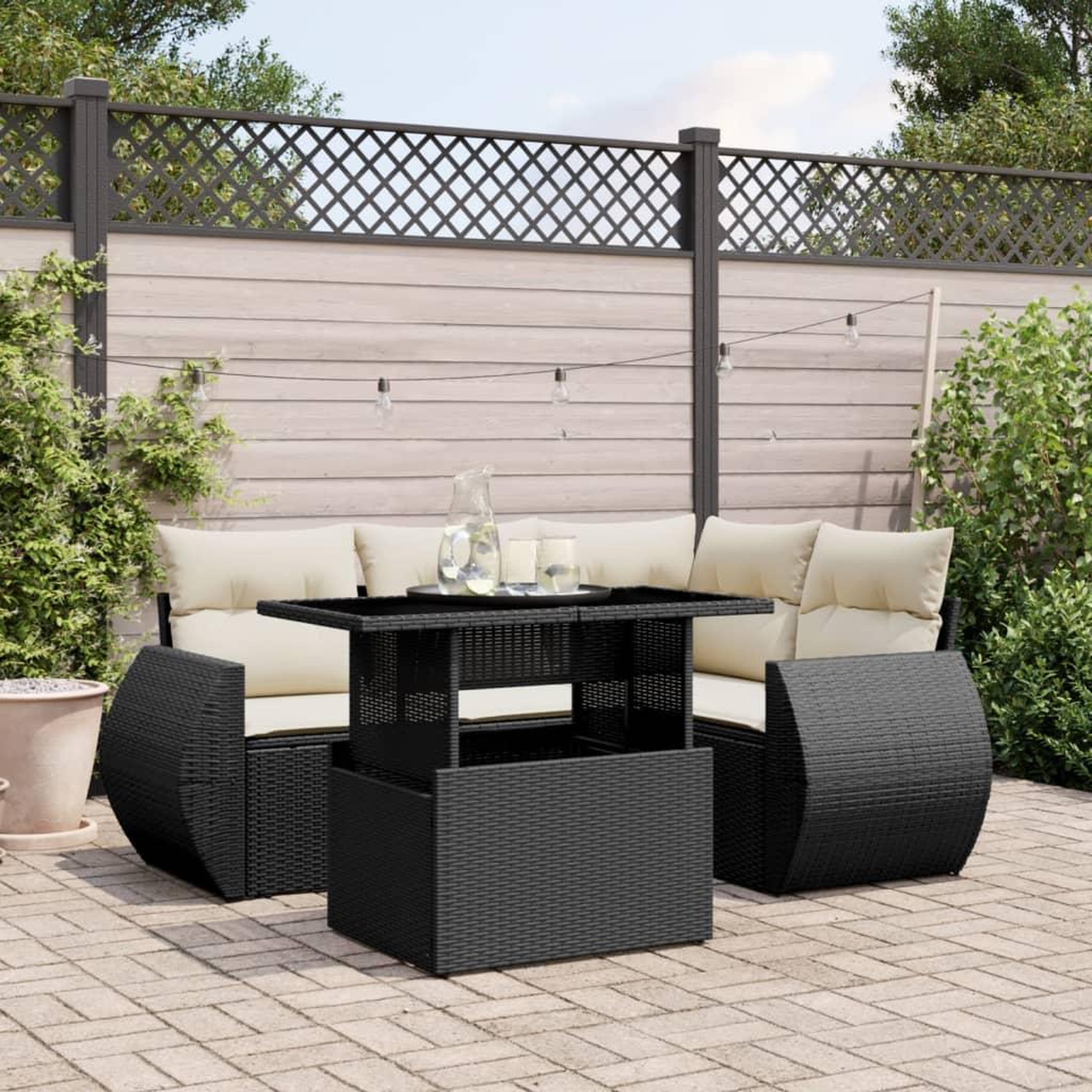 VIDAXL Salon de jardin 5 pcs avec coussins noir resine tressee