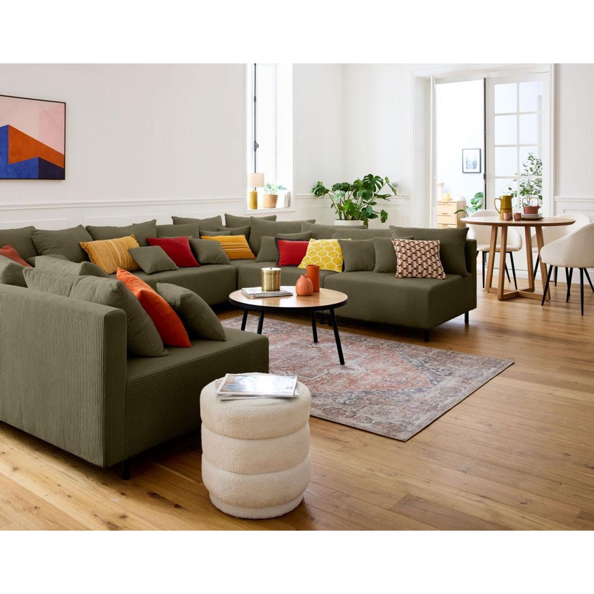 LISA DESIGN Edinburg - canapé modulable panoramique 8 places - en velours côtelé