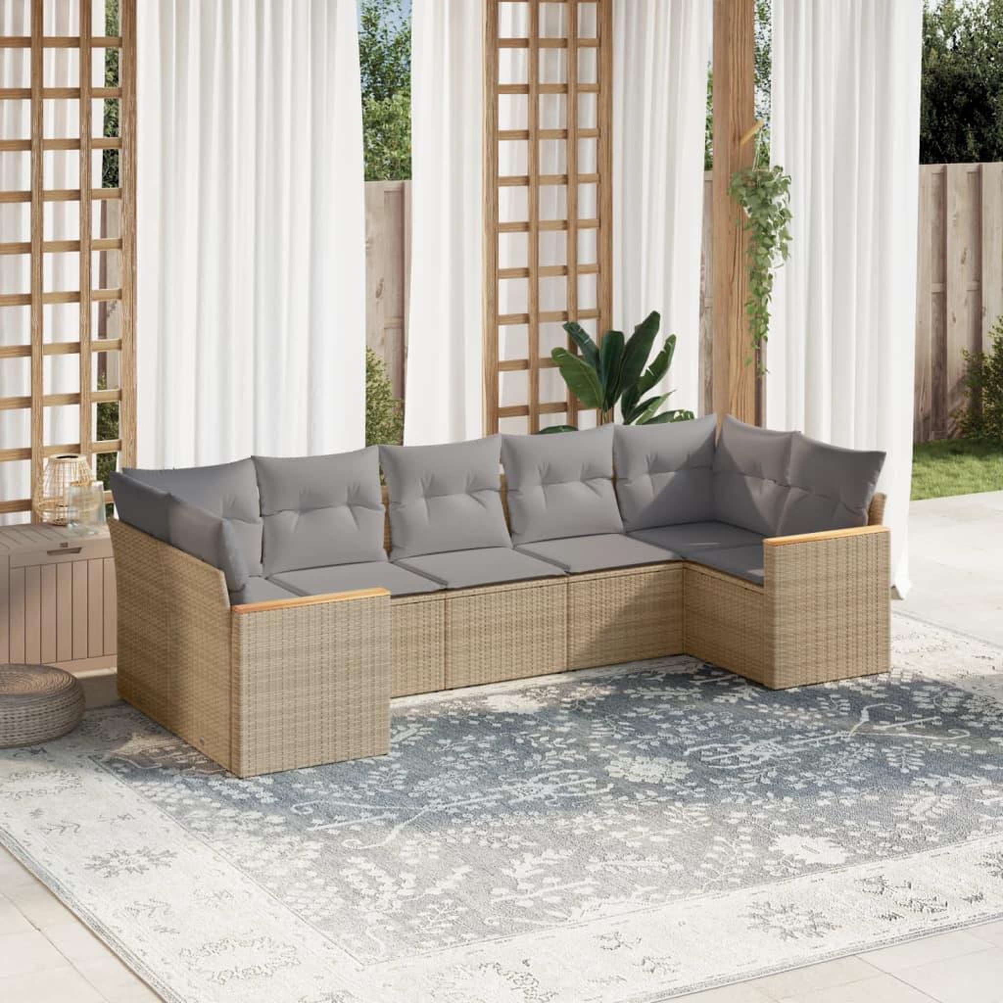 VIDAXL Salon de jardin avec coussins 7pcs melange beige resine tressee