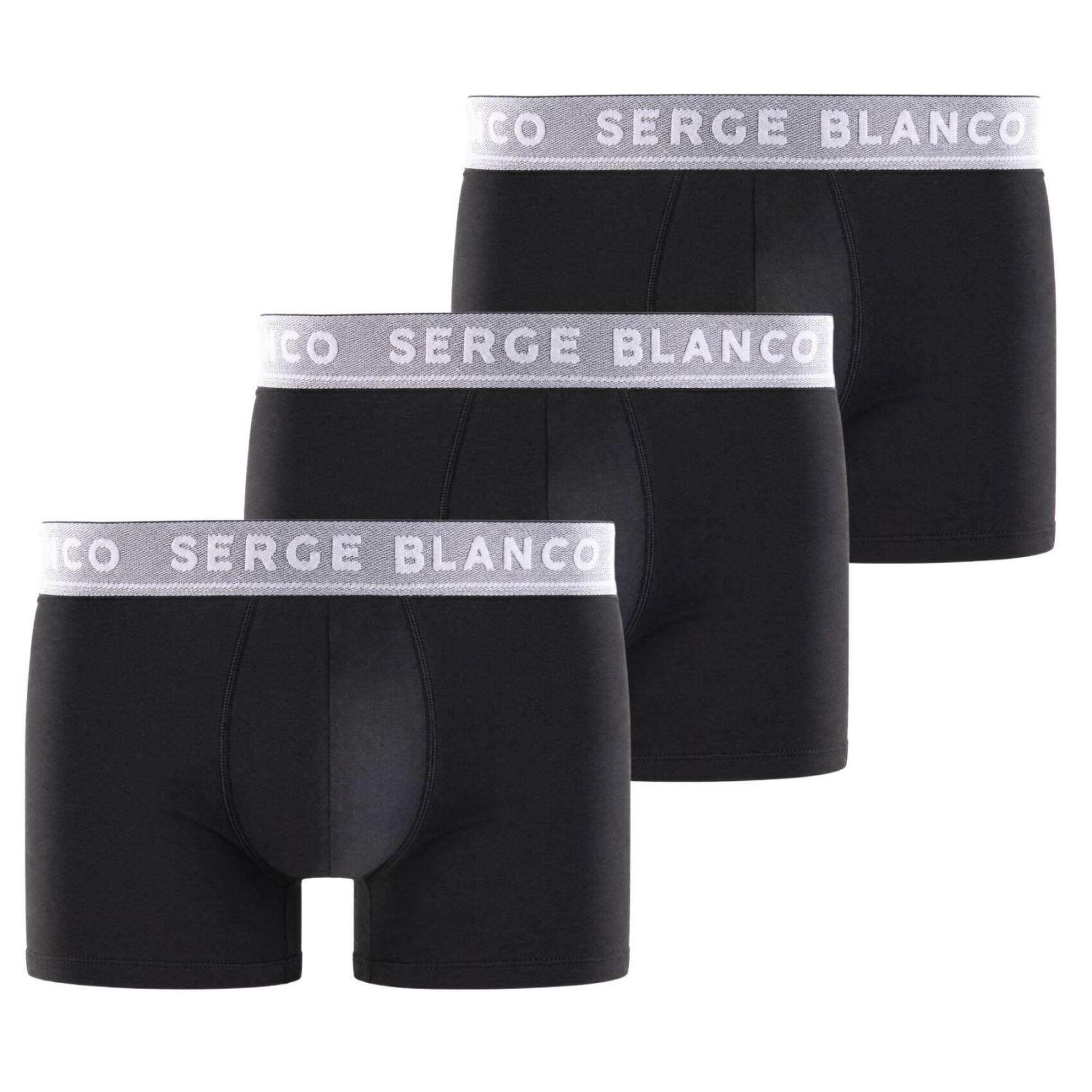 SERGE BLANCO Lot de 3 boxers homme en coton uni Premium. Coloris disponibles : Noir