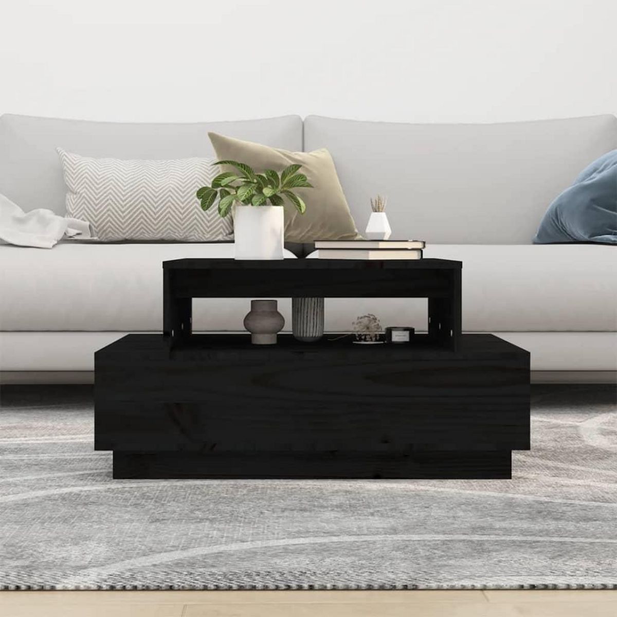 VIDAXL Table basse Noir 80x55x40,5 cm Bois massif de pin