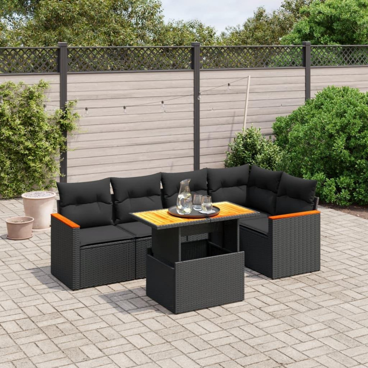 VIDAXL Salon de jardin 6 pcs avec coussins noir resine tressee