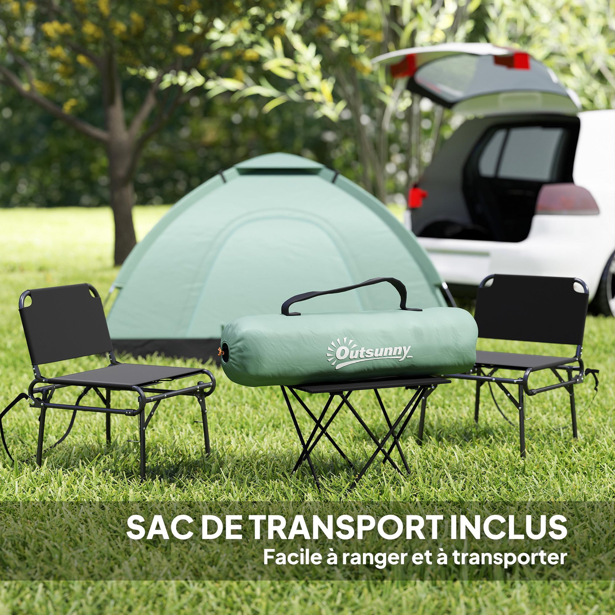 Voir la diapositive 6 : OUTSUNNY Tente de camping 2 personnes dim. 206l x 152l x 110h cm - portes zippée, poche rangement sac de transport inclus - fibre verre polyester oxford vert