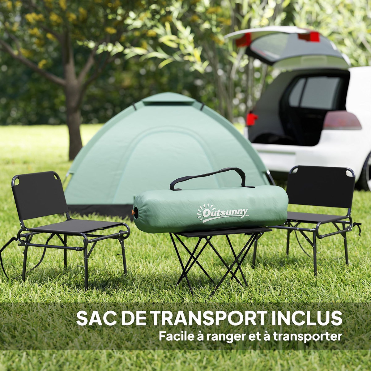 OUTSUNNY Tente de camping 2 personnes dim. 206L x 152l x 110H cm - portes zippée, poche rangement sac de transport inclus - fibre verre polyester Oxford vert