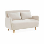 SWEEEK Canapé convertible 2 places scandinave - Panam - pieds bois. bouclettes blanches. banquette. dossier inclinable