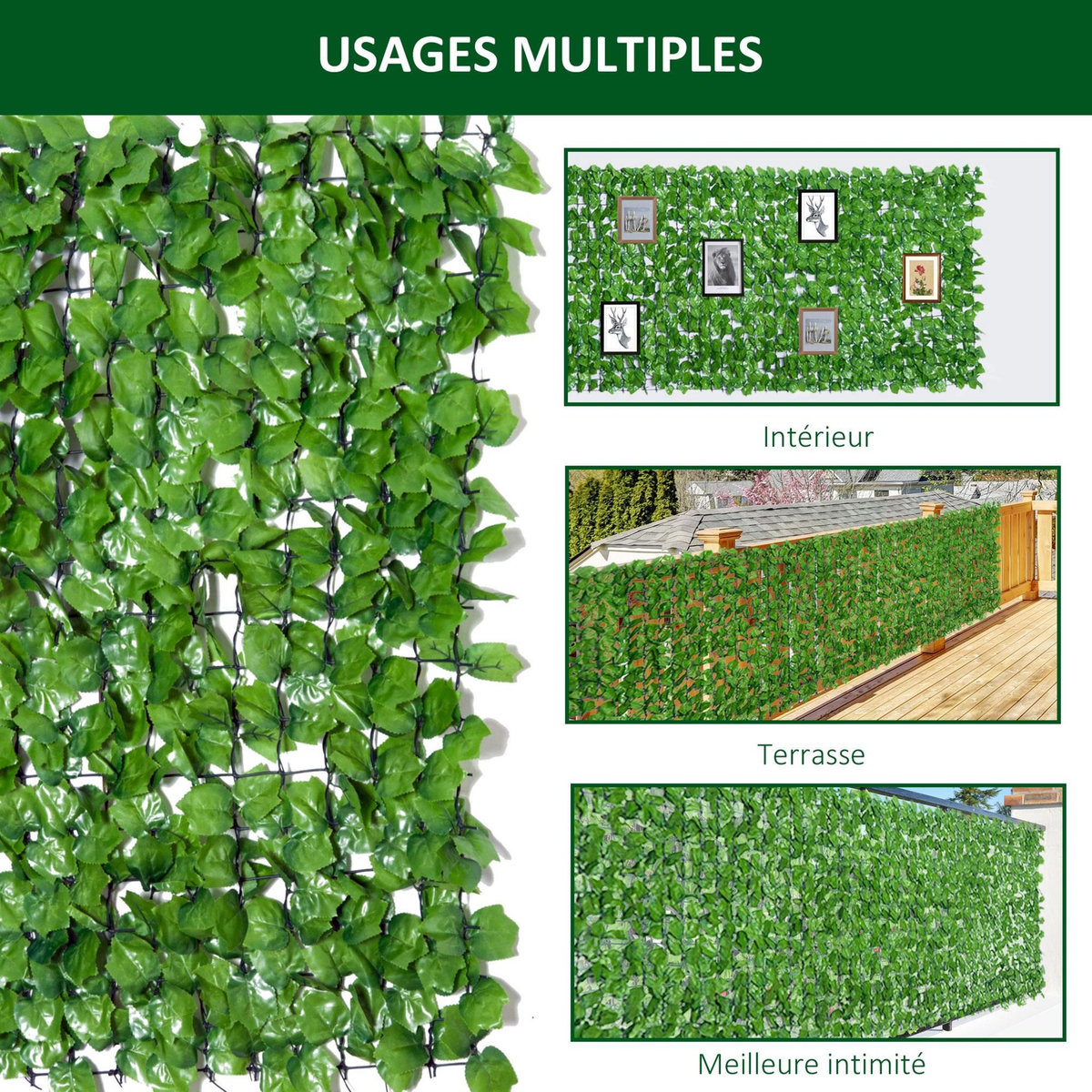 OUTSUNNY Haie artificiel érable brise-vue décoration rouleau 3L x 1H m  feuillage réaliste anti-UV vert