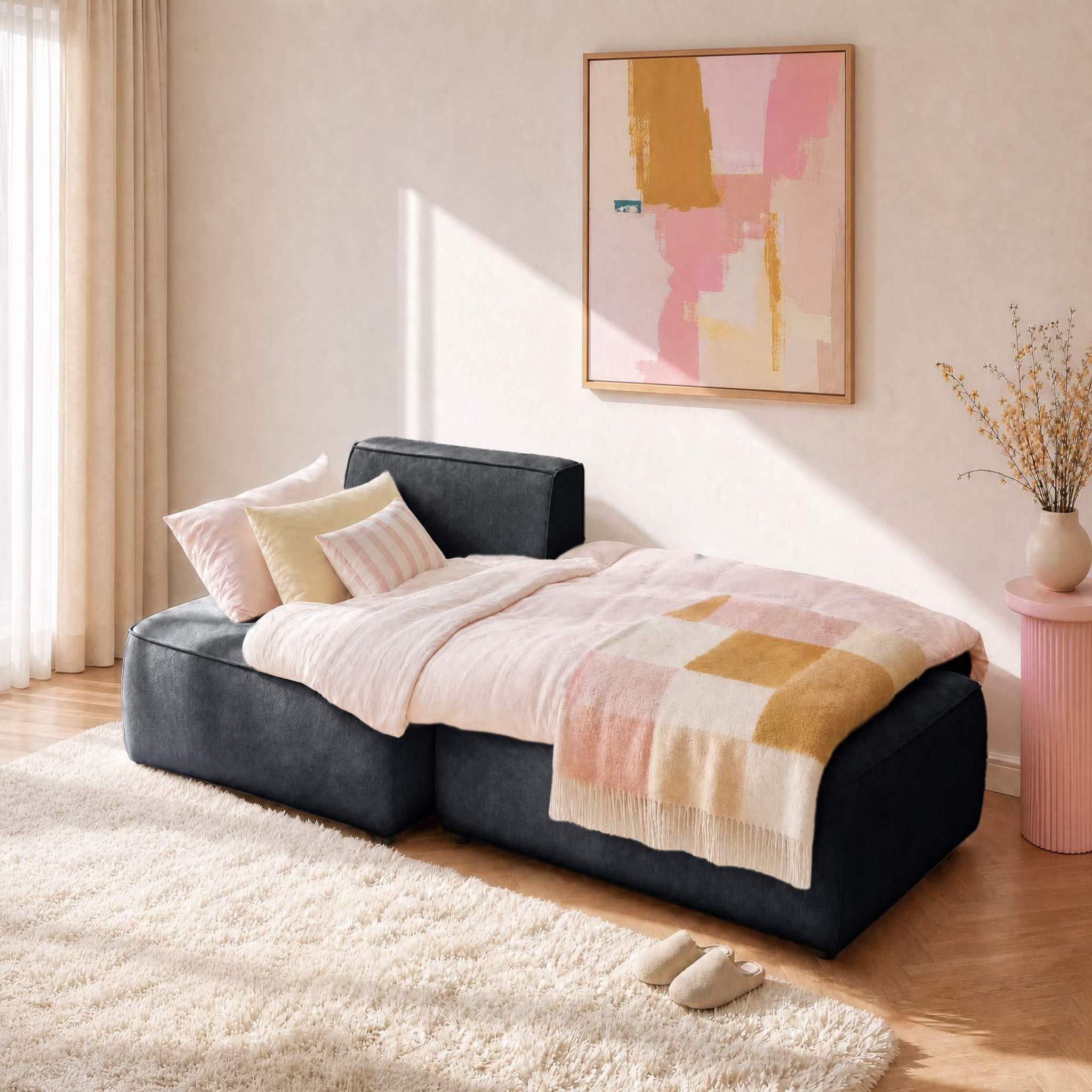 Voir la diapositive 2 : BEST MOBILIER Lisette - canapé d'angle gauche 4 places convertible avec coffre en velours