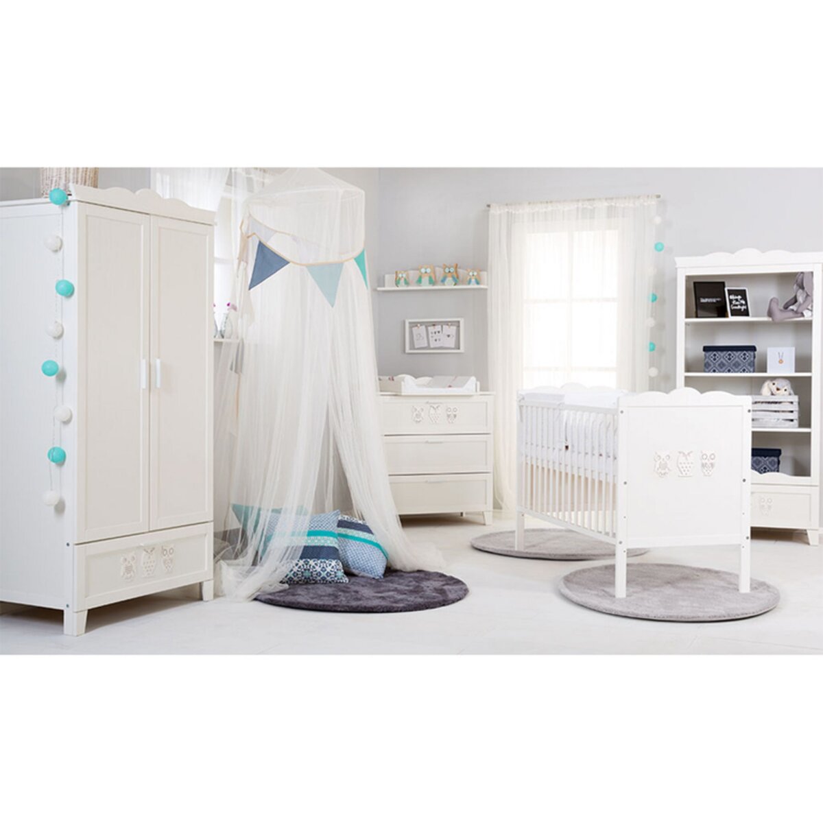 KLUPS Chambre complète lit bébé 60x120 commode à langer et armoire Marsell - Blanc