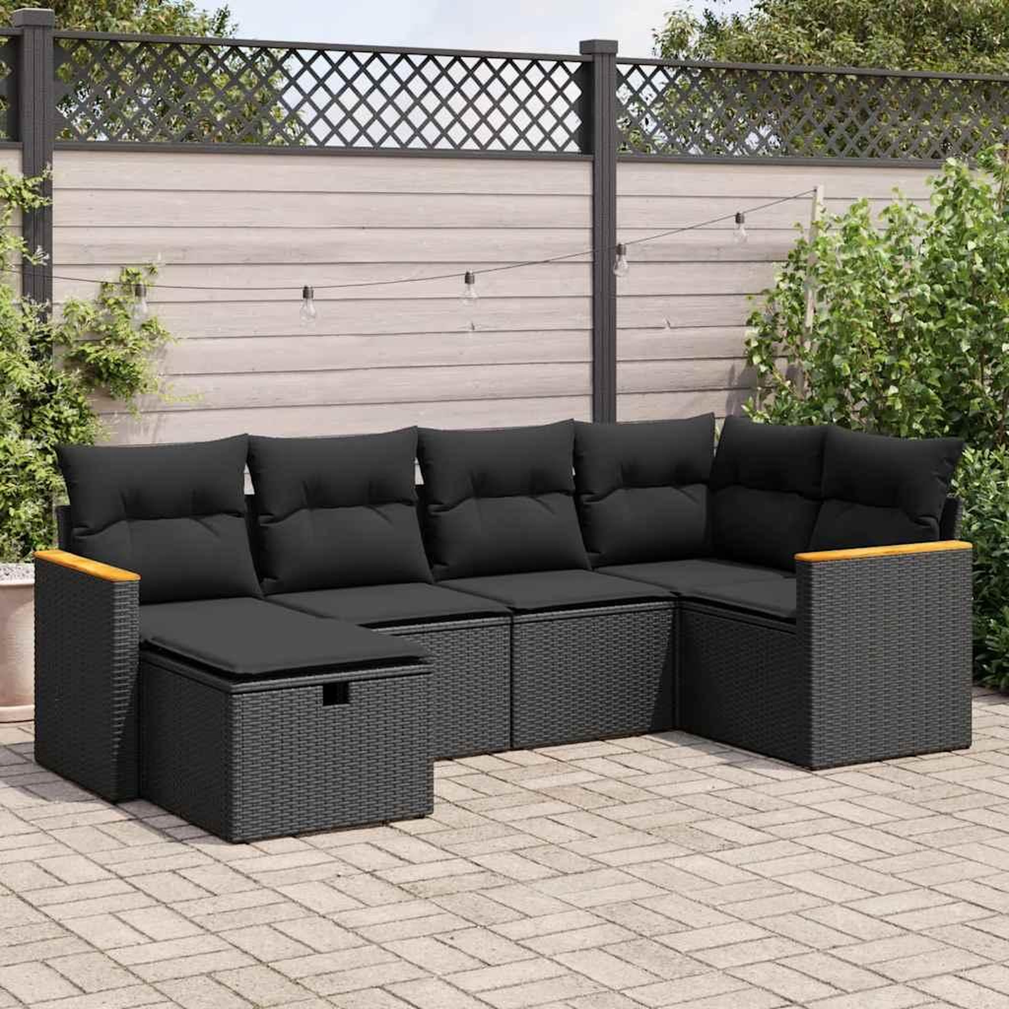 VIDAXL Salon de jardin 6 pcs avec coussins noir resine tressee