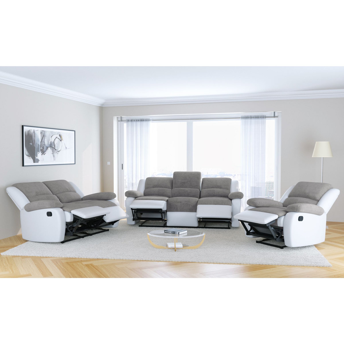 Fauteuil relax manuel HELENE tissu+ pu coloris gris et blanc 