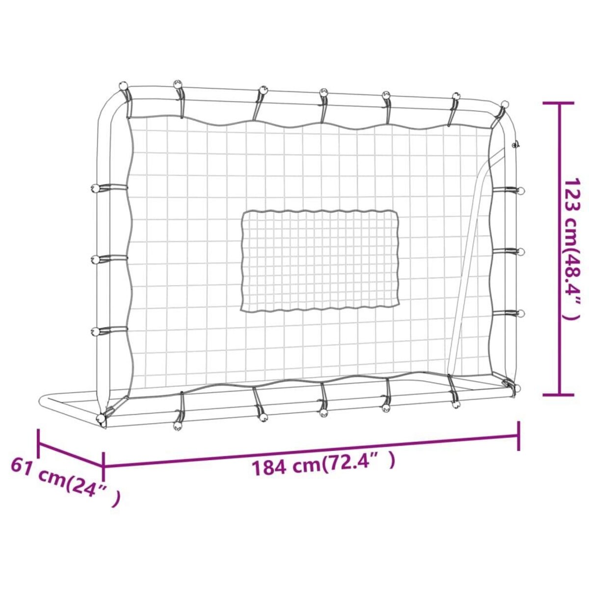 VIDAXL Filet de rebond de football blanc noir 184x61x123 cm acier PE