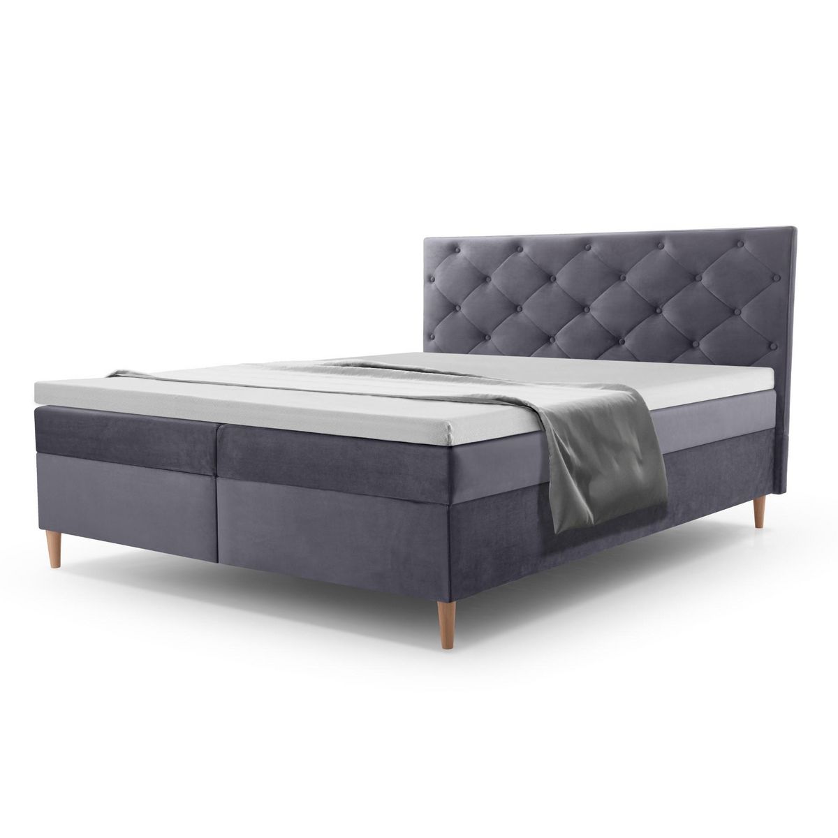 BEST MOBILIER Louis - lit boxspring - 180x200 - en velours - coffres et surmatelas inclus