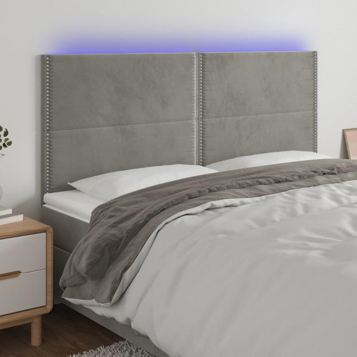 VIDAXL Tete de lit a LED Gris clair 160x5x118/128 cm Velours