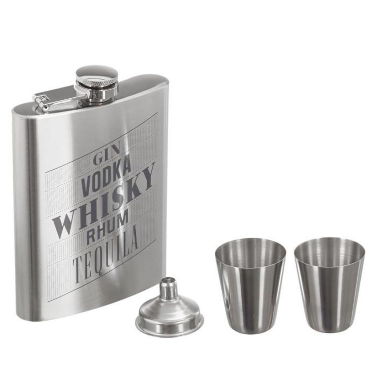 Paris Prix Fiole à Whisky  2 Shooters & Entonnoir  13cm Argent