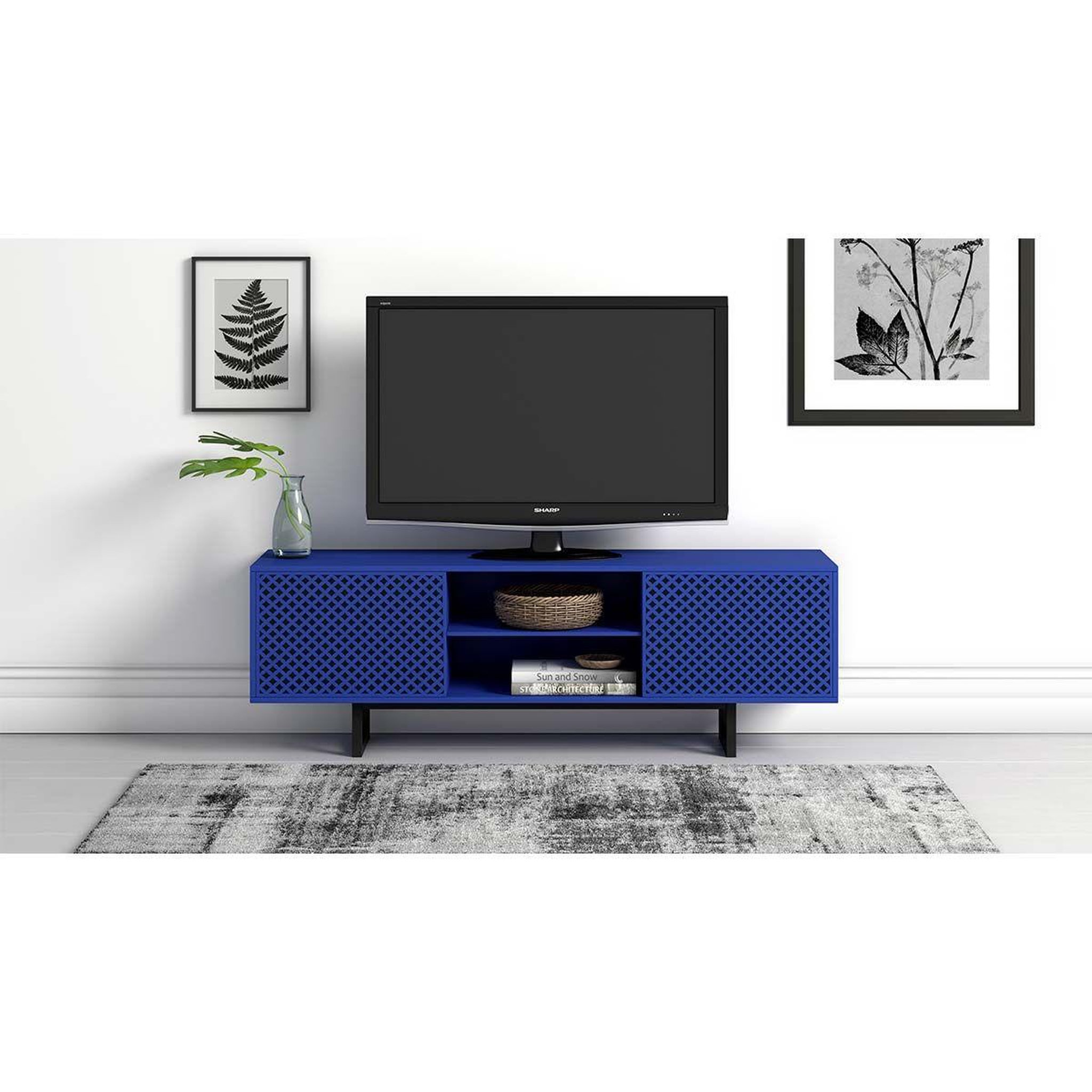Voir la diapositive 2 : Paris Prix Meuble tv 2 portes 2 niches diamant  camden  150cm bleu