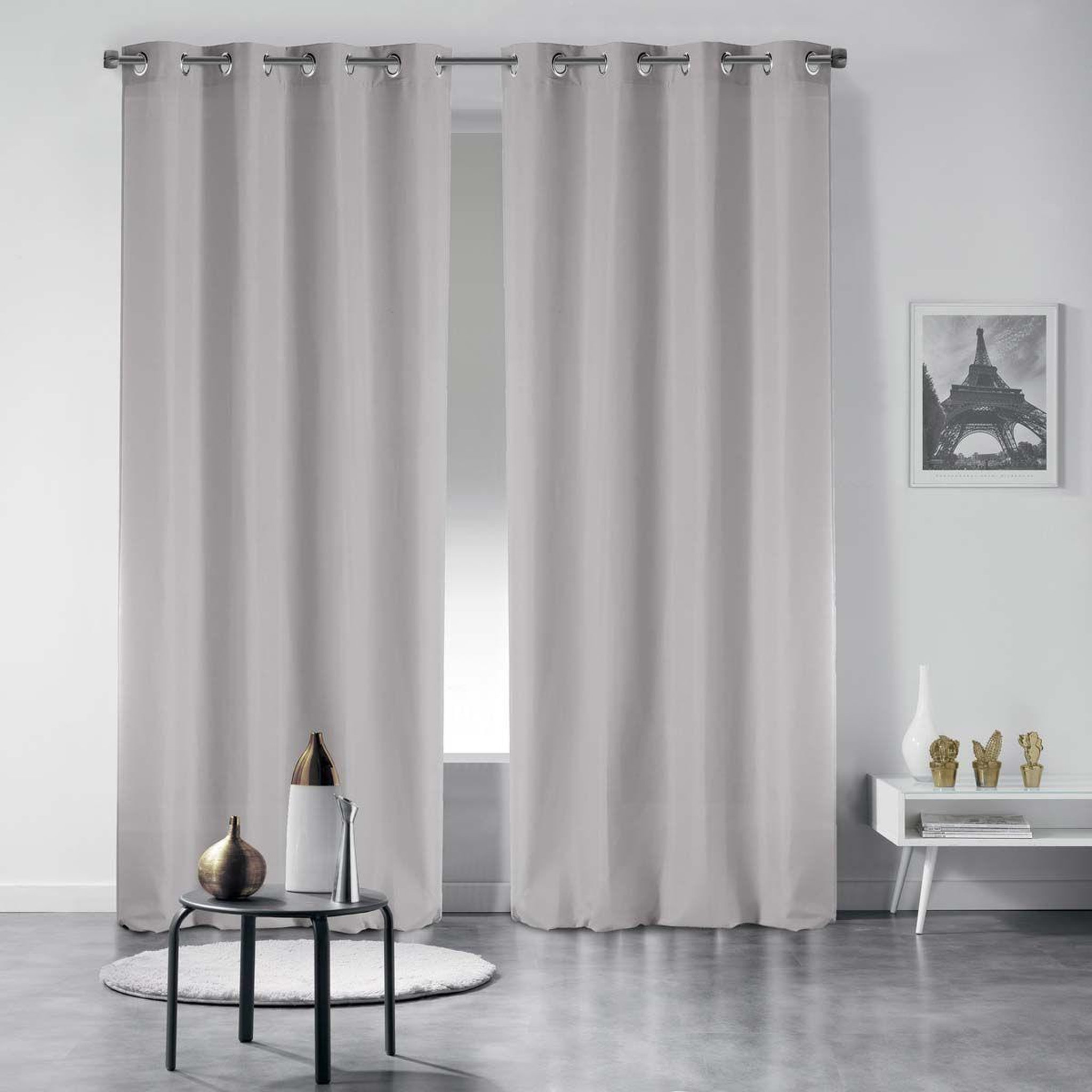 Voir la diapositive 3 : Douceur d'Intérieur Rideau à oeillets  essentiel  140x280cm gris