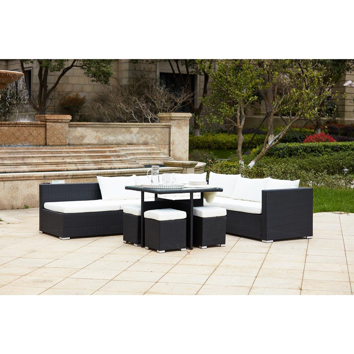 CONCEPT USINE Salon de jardin encastrable 10 places en résine noir-blanc FIDJI