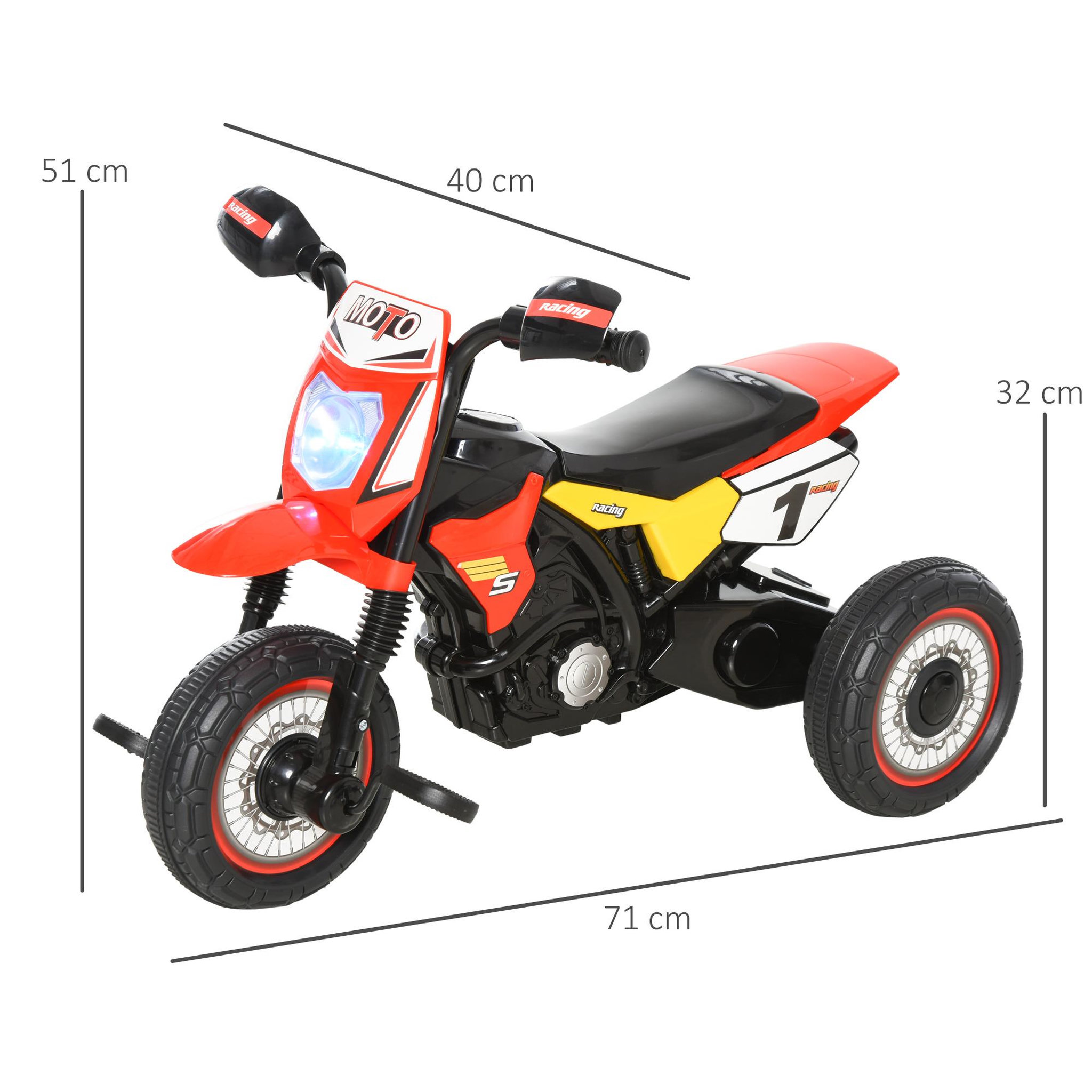 Voir la diapositive 3 : HOMCOM Tricycle enfants moto cross effets musicaux et lumineux coffre rangement