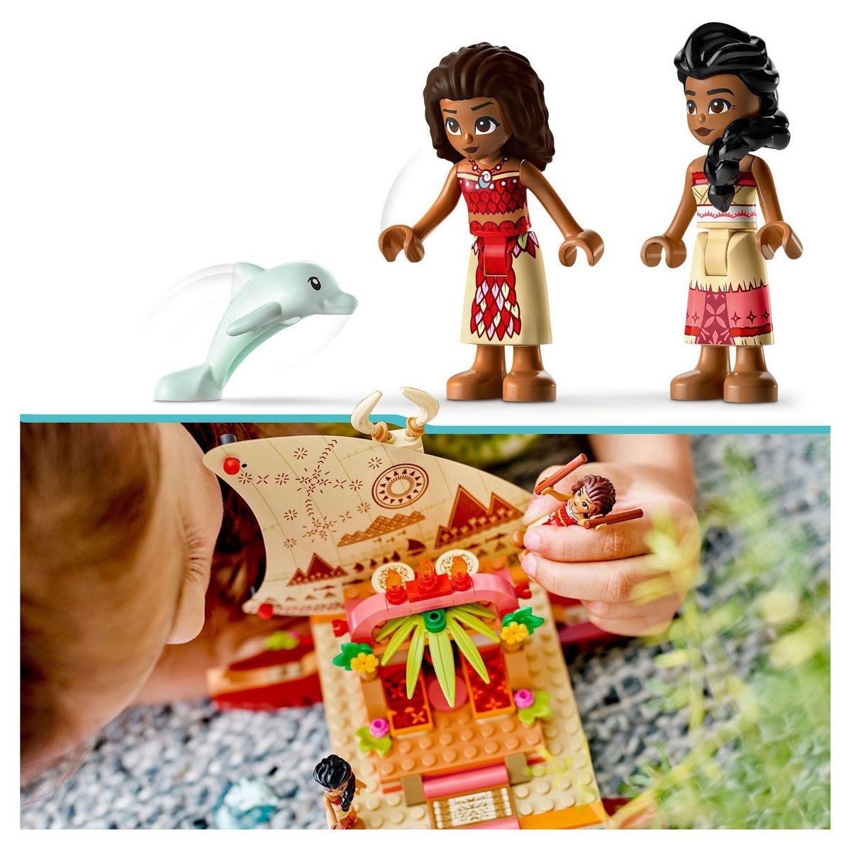 LEGO Disney Princess 43210 Le bateau d'exploration de Vaiana, Jouet avec Mini-Poupée Sina, et Figurine Dauphin