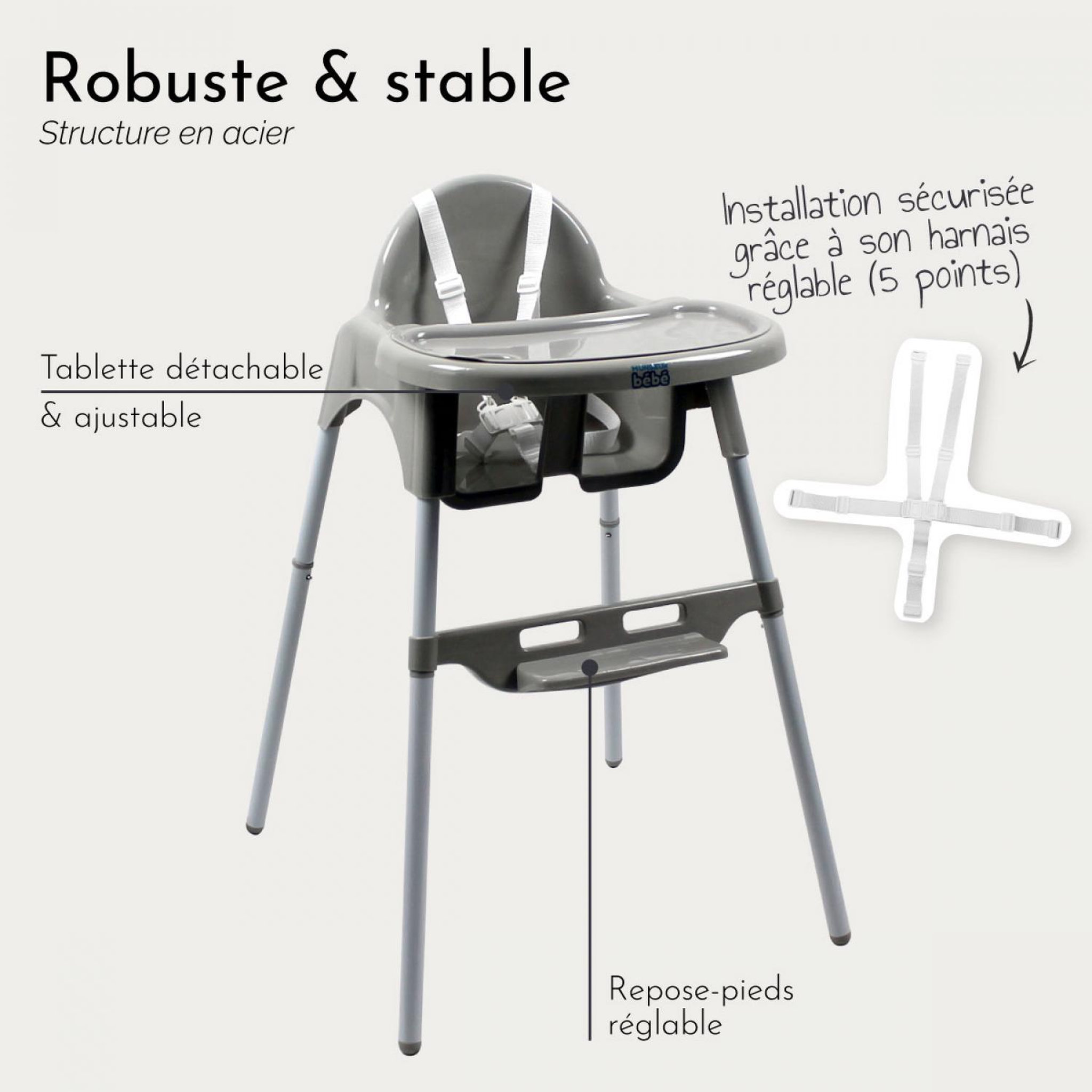 Voir la diapositive 3 : Monsieur Bébé Chaise haute bébé réglable hauteur et tablette