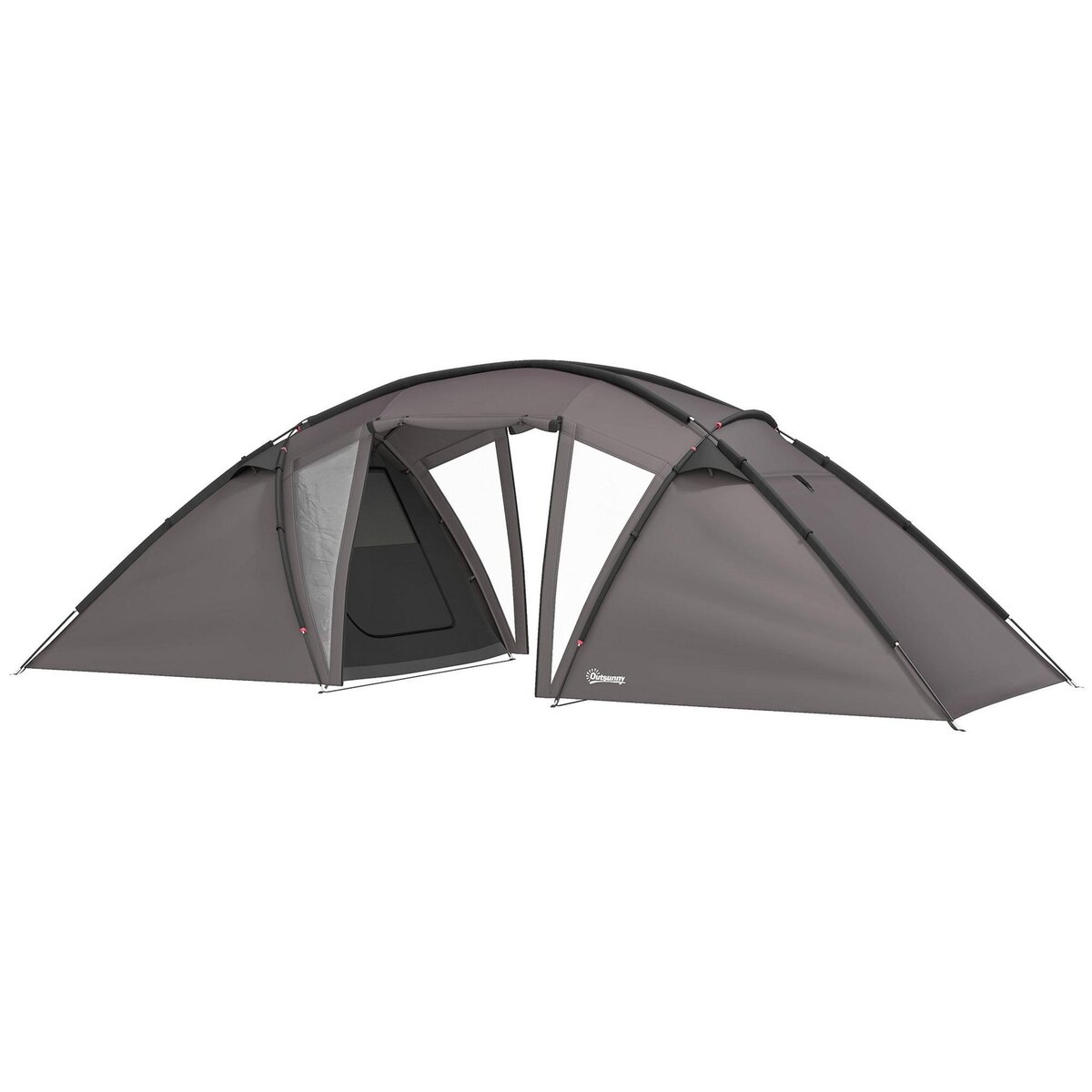 OUTSUNNY Tente camping 6 places - tente tunnel familiale - imperméabilité 3000mm - dim. 6,15 x 2,35 x 1,95 m - sac inclus - gris