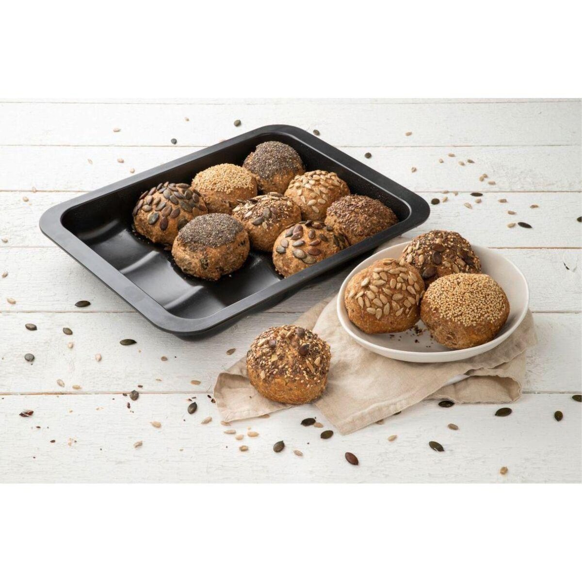 ZENKER Lot avec 1 Moule 12 mini pains 36 x 27 cm, 1 spatule Zenker et 2 bols à mixer en inox Fackelmann