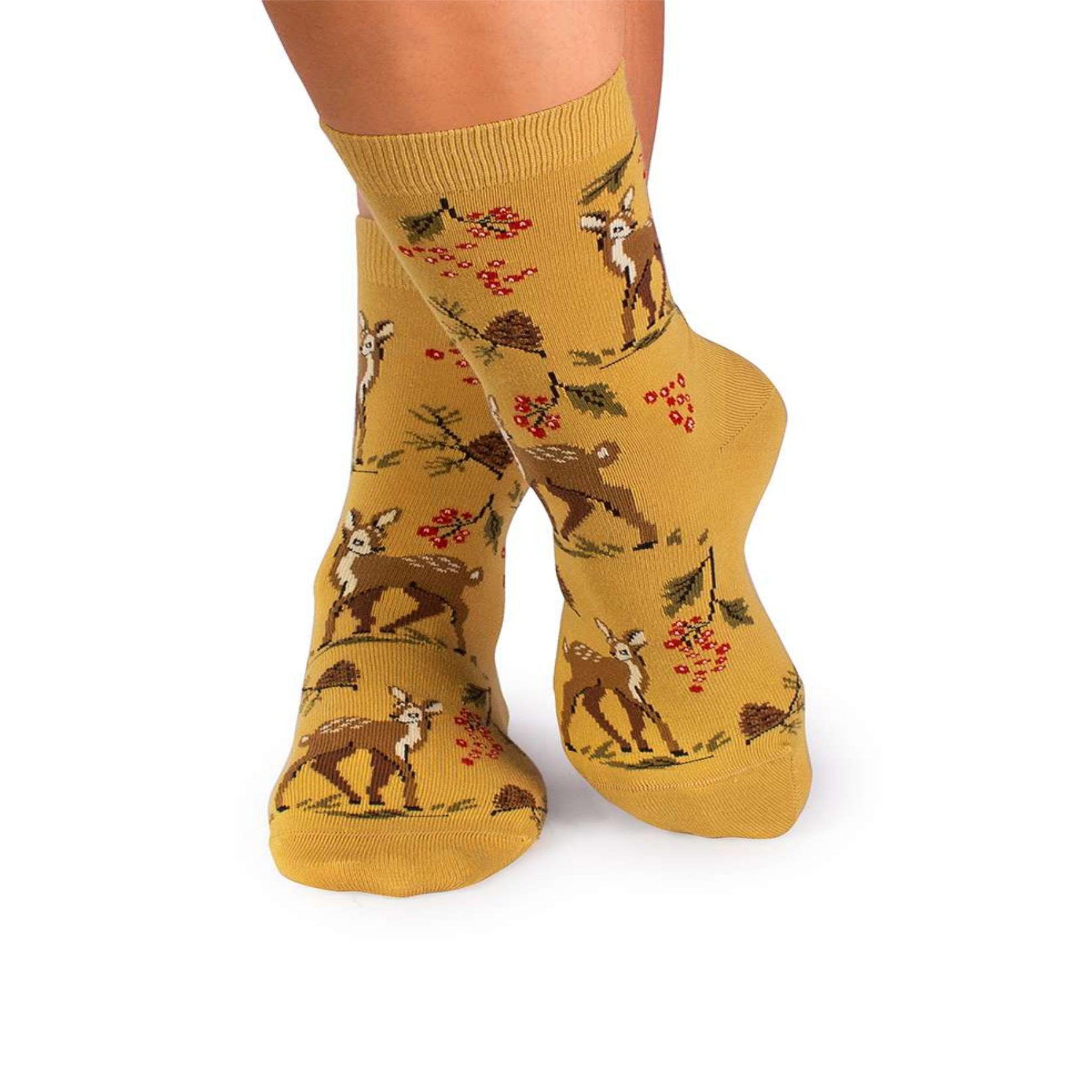 PIRIN HILL Chaussettes coton bio automne cerfs. Coloris disponibles : Multicolore