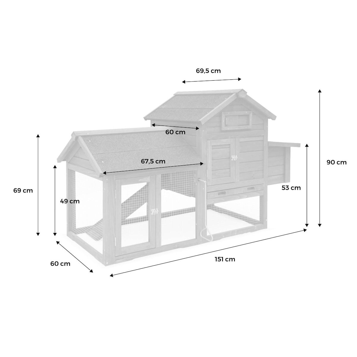 SWEEEK Poulailler en bois GALINETTE, 3 poules, cage à poule avec enclos