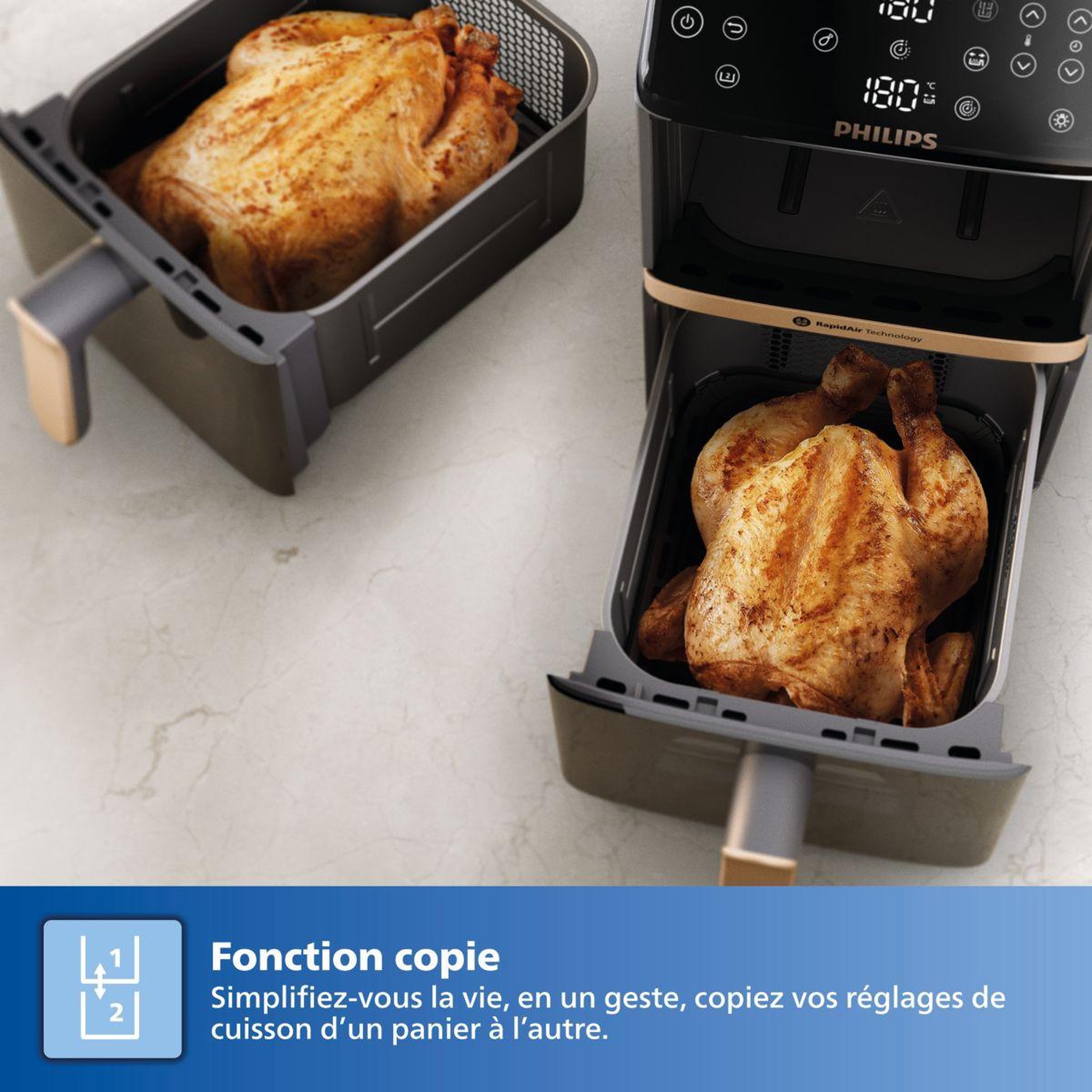 Voir la diapositive 5 : Philips Friteuse sans huile na462/70 friteuse sans huile vertical duo noir/cuivre, série 4000 10l (5+5l)