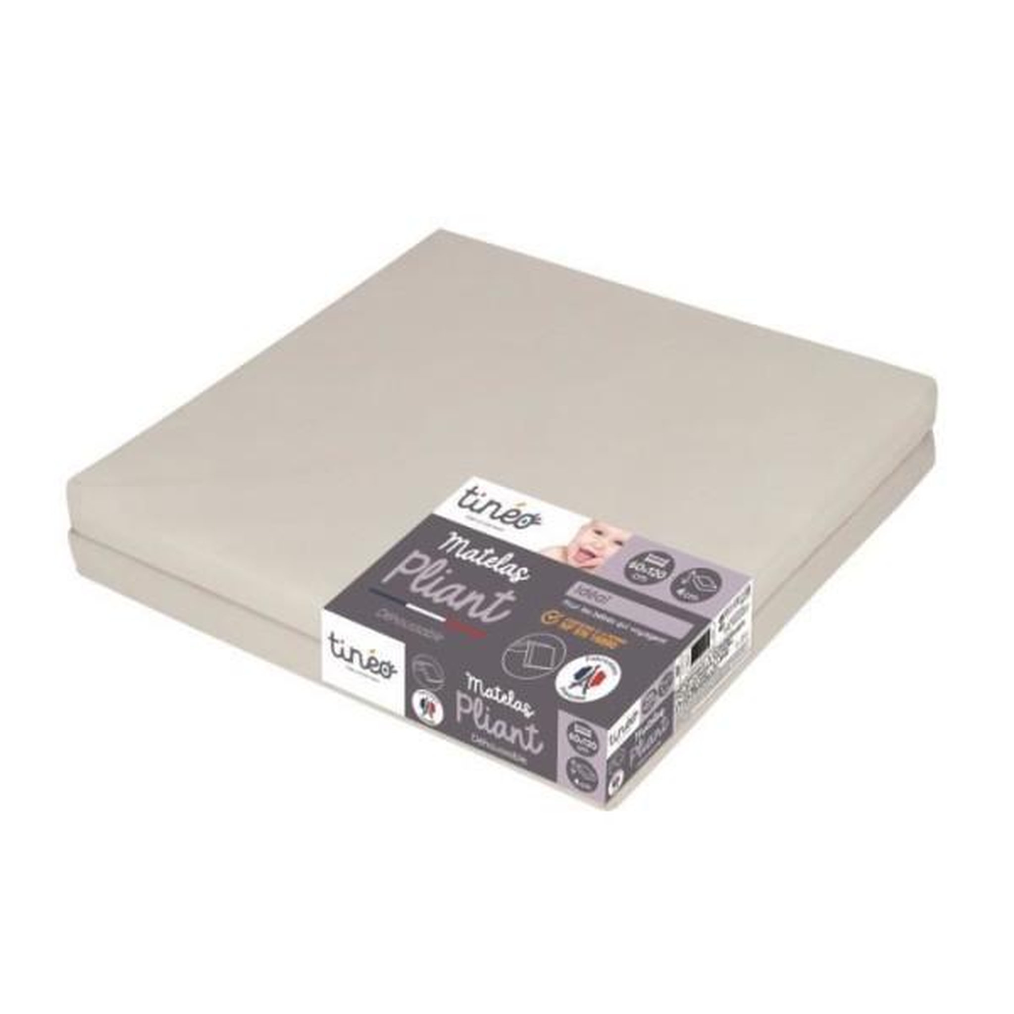 Voir la diapositive 5 : TINEO Matelas Bébé Pliant 60x120x4cm - 2 Parties - Couchage D'appoint - Déhoussable - Fabriqué En France