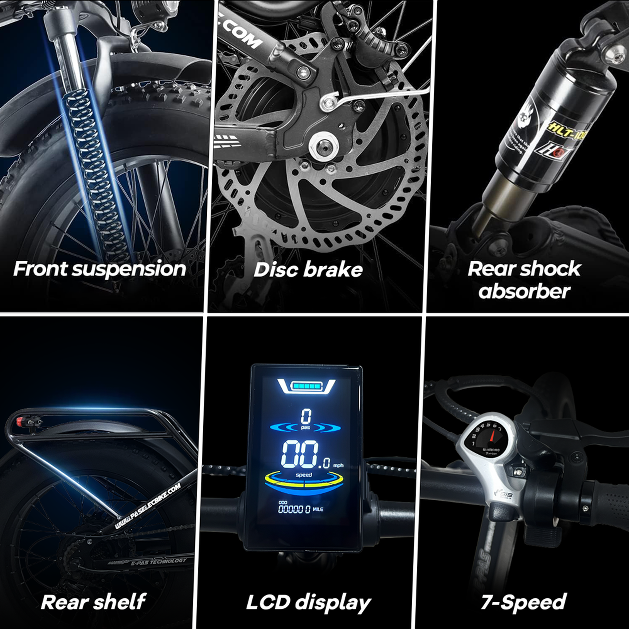 Voir la diapositive 5 : PASELEC Vélo électrique pliable pour adulte PASELEC PX6, batterie 48 V 12 Ah, noir