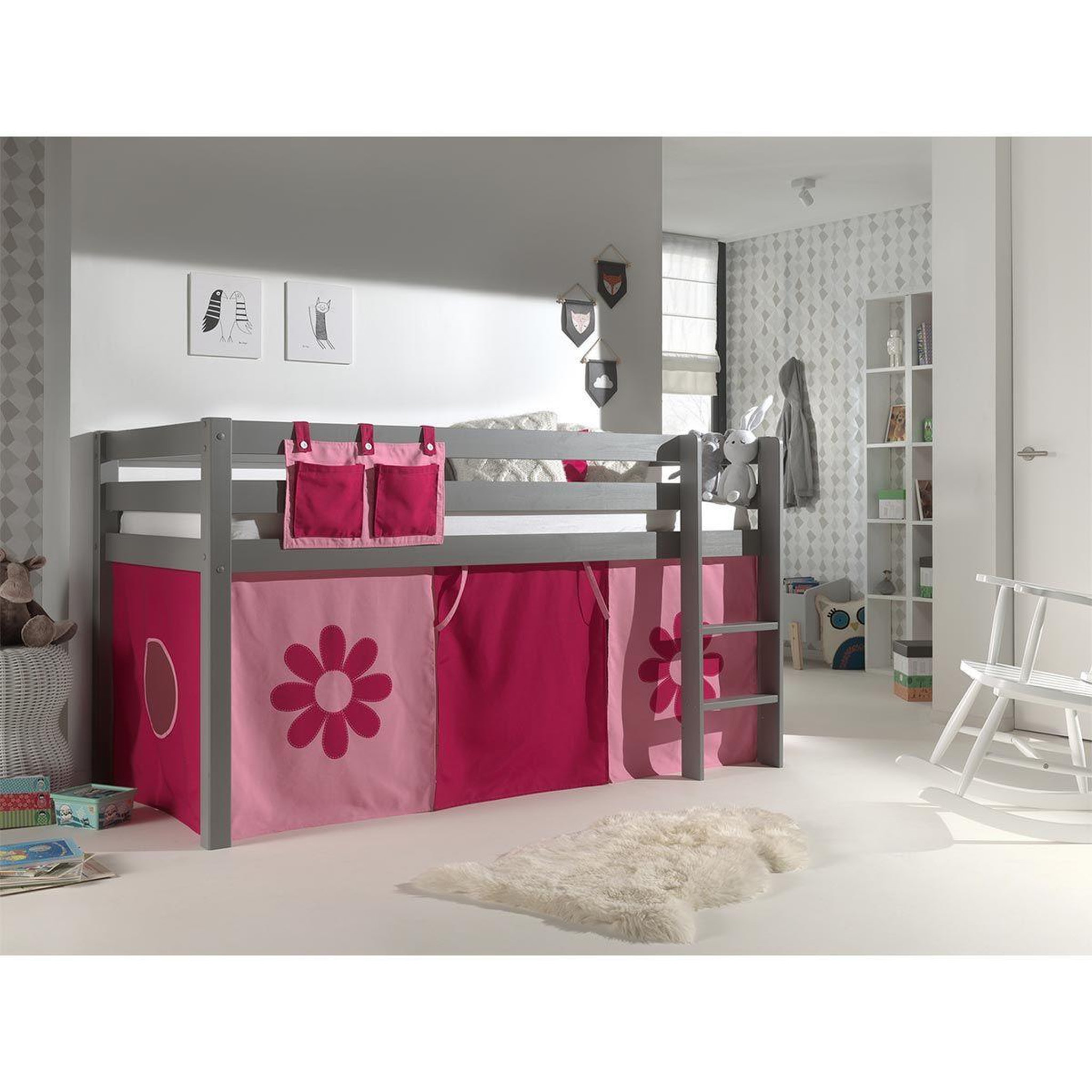 Voir la diapositive 2 : Paris Prix Lit enfant  pino flower  90x200cm gris