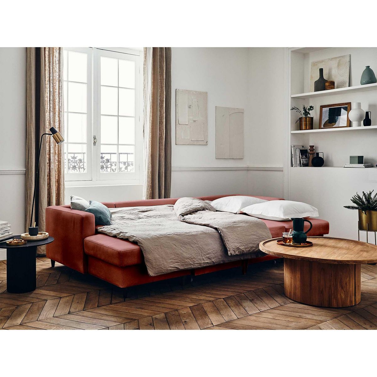 LISA DESIGN Anna - canapé panoramique en u - 7 places - convertible avec coffre - en velours