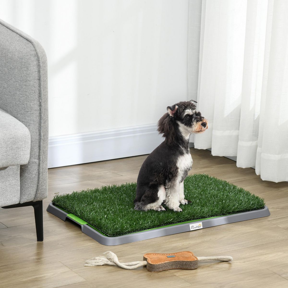 PAWHUT Toilette pour chien litière avec 2 tapis en gazon artificiel avec bac pour l'apprentissage de la propreté à l'intérieur et à l'extérieur, tapis d'entraînement pour Animaux, 67 x 41 cm
