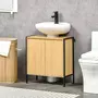 KLEANKIN Meuble salle de bain - meuble sous-vasque - 2 portes, étagère réglable - dim. 60L x 30l x 65H cm - châssis acier noir panneaux aspect bois clair