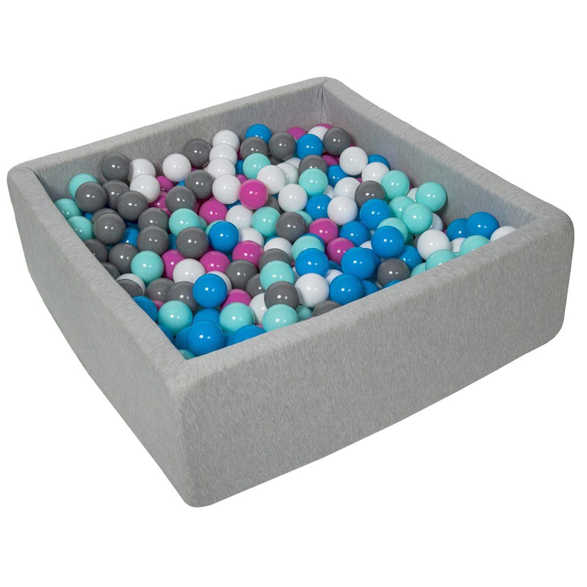 VELINDA Piscine à balles pour enfant, 90x90 cm, aire de jeu + 450 balles blanc, bleu, rose, gris, turquoise