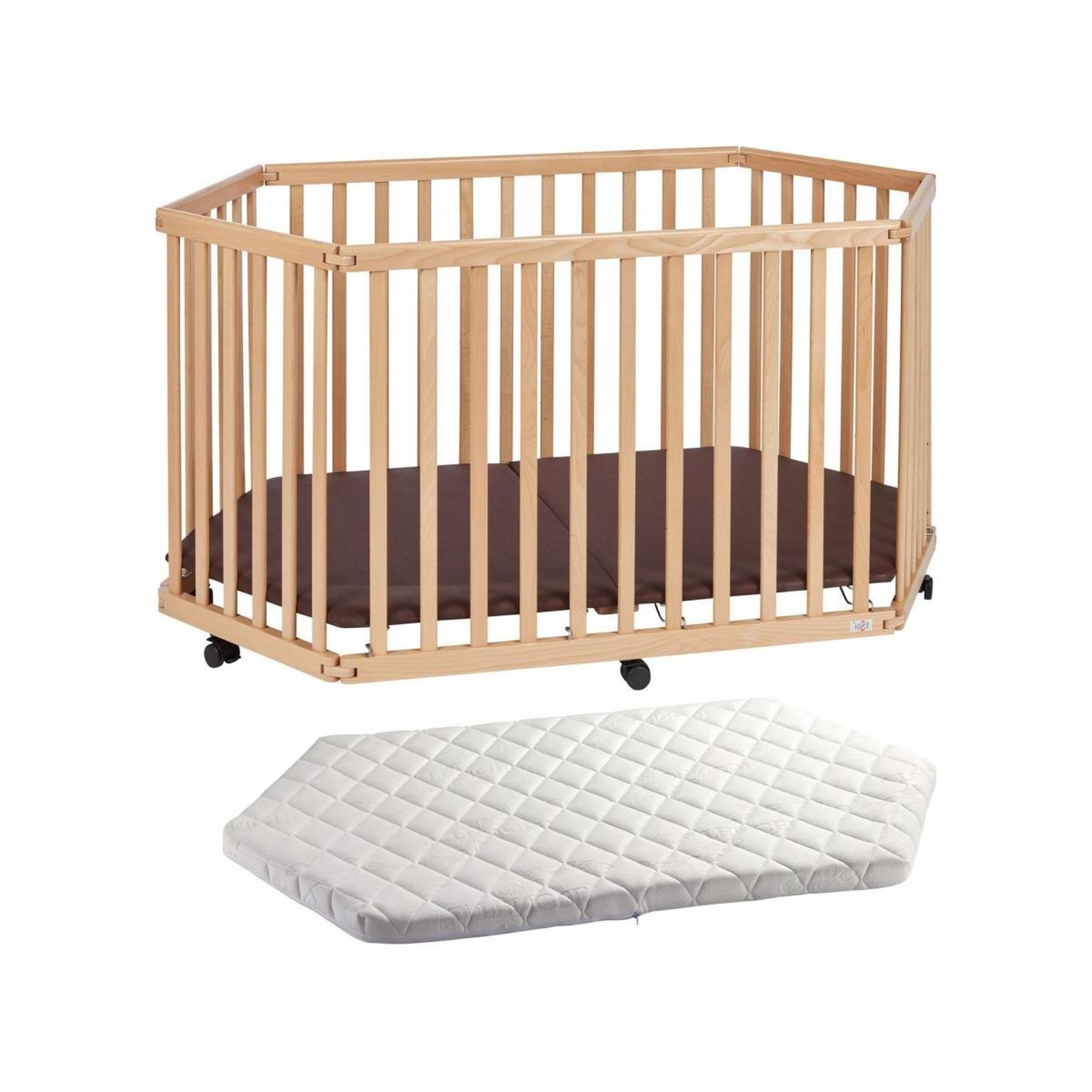 Voir la diapositive 1 : TISSI Parc Playpen bois naturel avec matelas