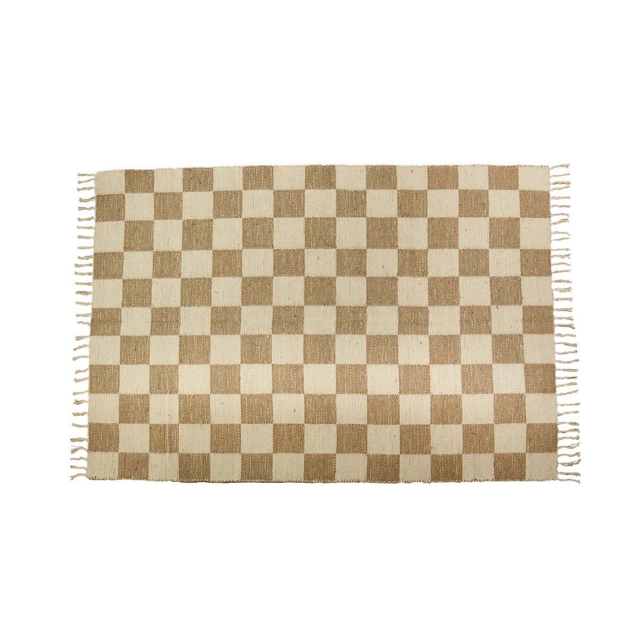 FUTURE HOME Tapis déco damier à franges en coton et jute 140x200cm