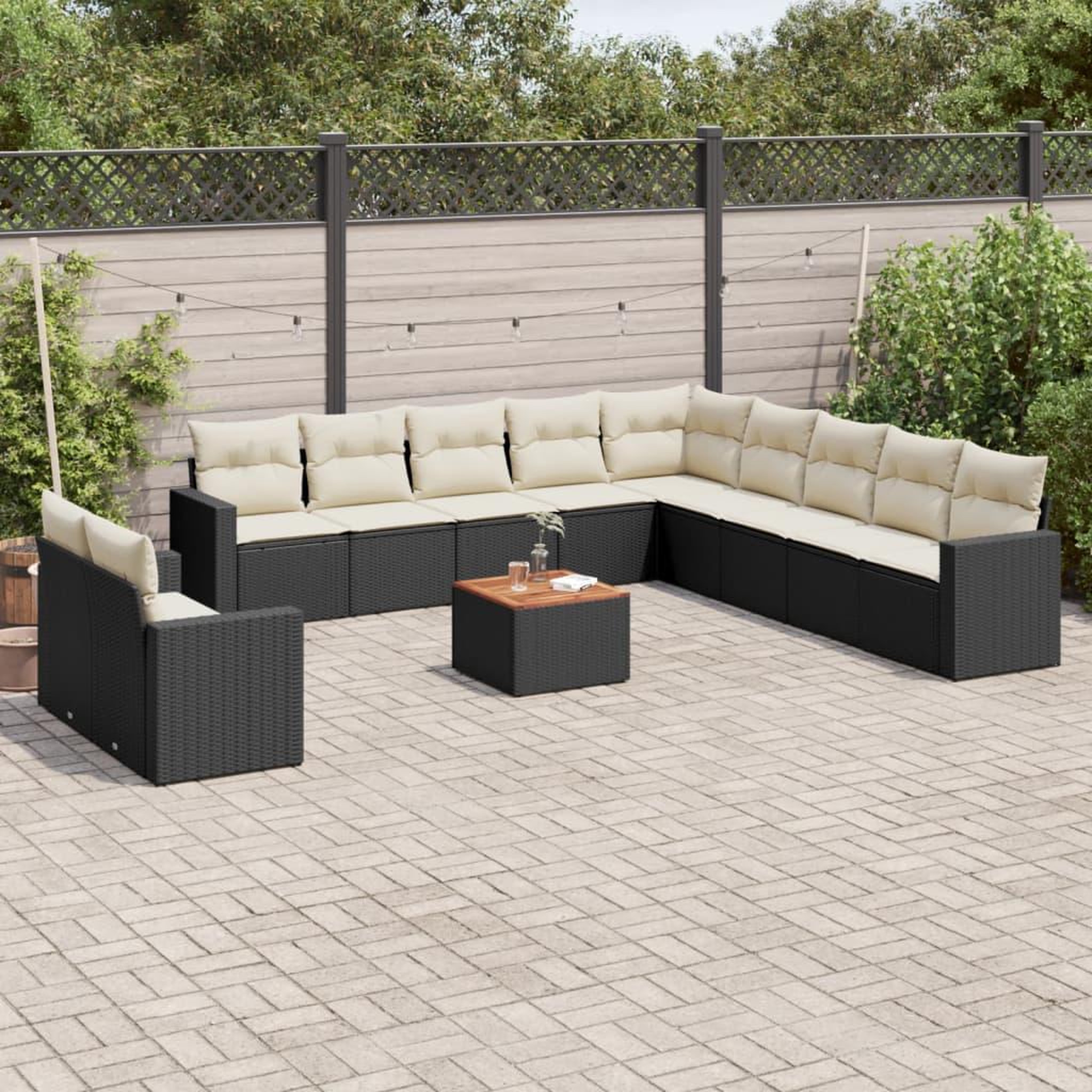 VIDAXL Salon de jardin 12 pcs avec coussins noir resine tressee
