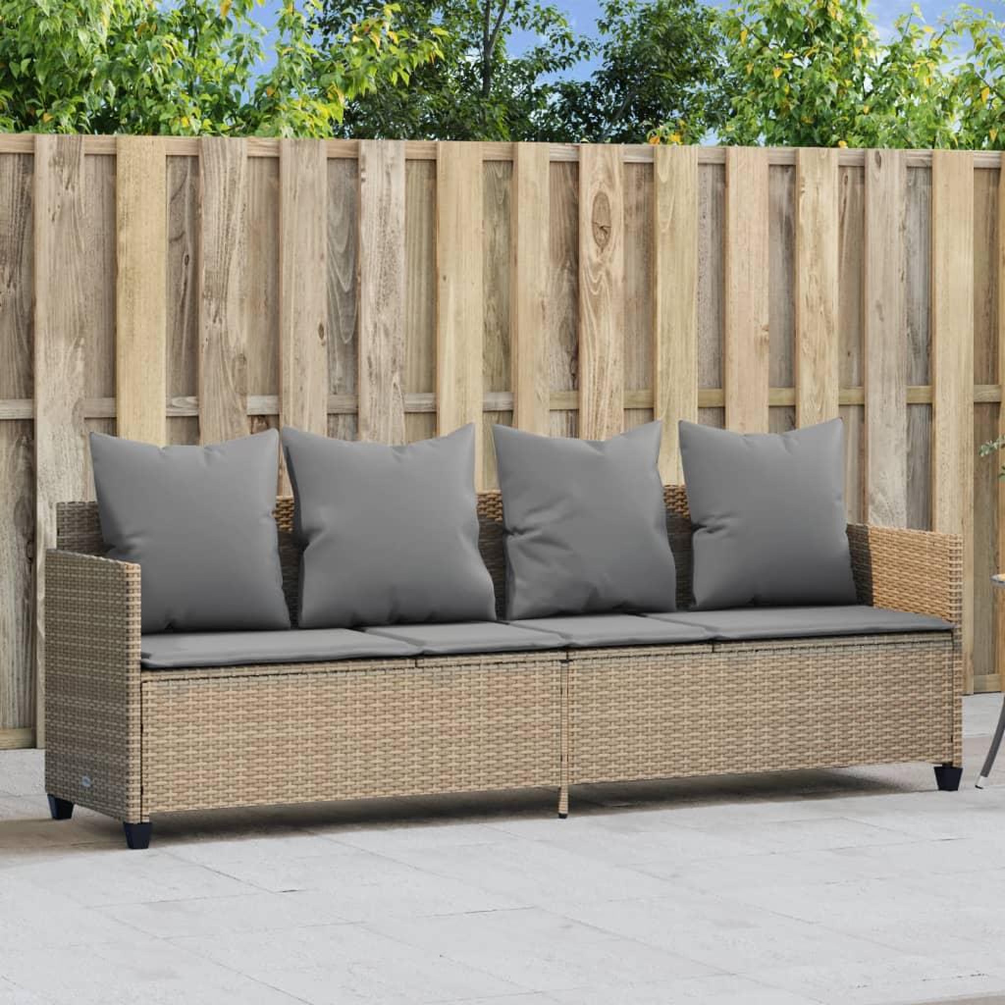 VIDAXL Chaise longue avec coussins beige resine tressee