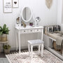 Voir la diapositive 2 : HOMCOM Coiffeuse et tabouret style baroque 5 tiroirs miroir ovale pivotant 360° MDF bois blanc