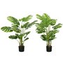 Voir la diapositive 1 : HOMCOM Lot de 2 plantes artificielles Monstera H. 120 cm tronc branches lichen feuilles de tortue grand réalisme pots inclus
