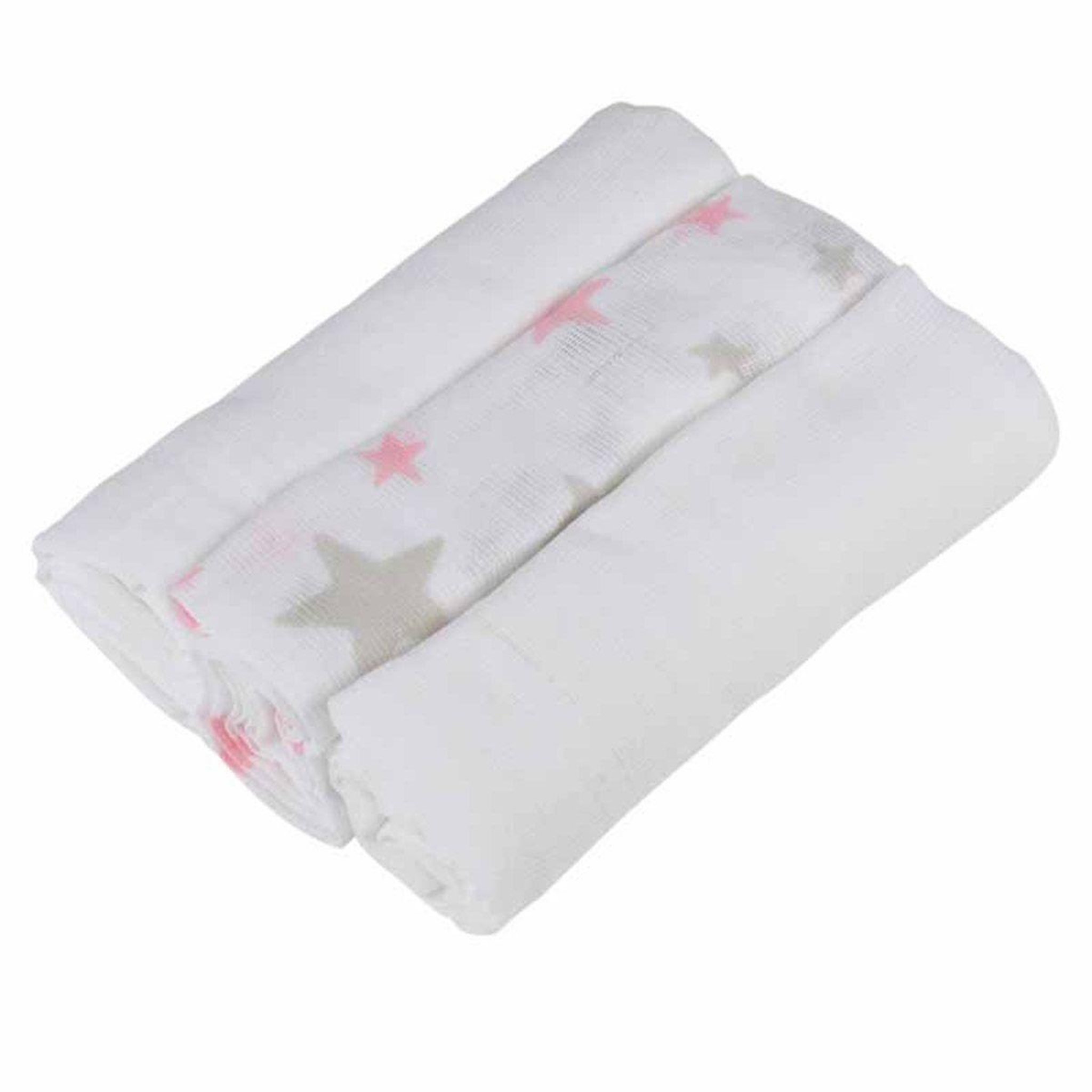 Voir la diapositive 1 : HOMEA Lot de 3 langes en coton  ciel  70cm rose
