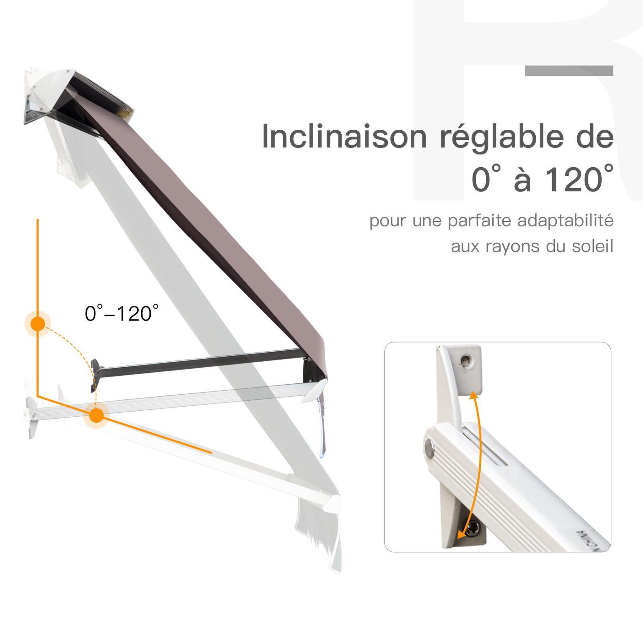 Voir la diapositive 5 : OUTSUNNY Store banne manuel inclinaison réglable aluminium polyester imperméabilisé 70L x 180l cm taupe clair