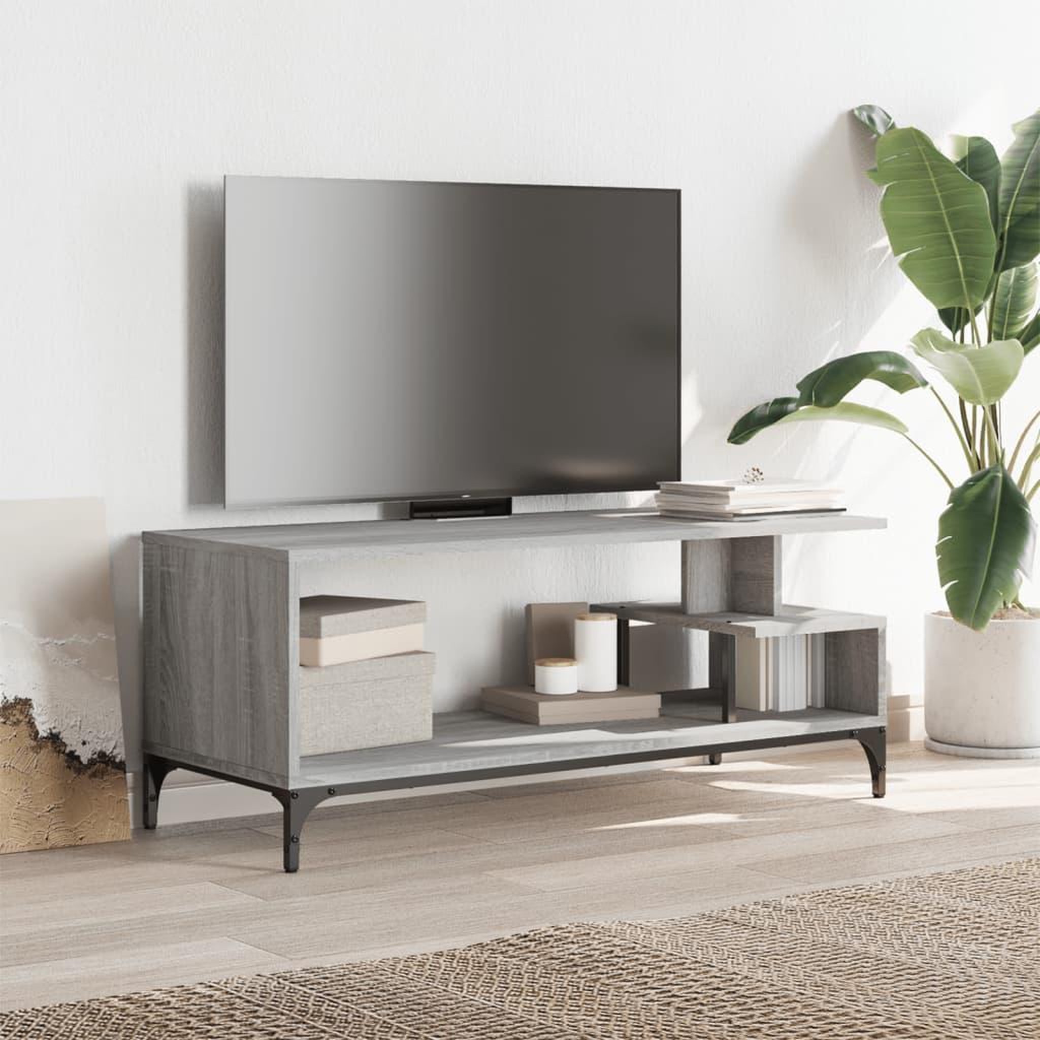 Voir la diapositive 3 : VIDAXL Meuble TV sonoma gris bois ingenierie et acier enduit de poudre