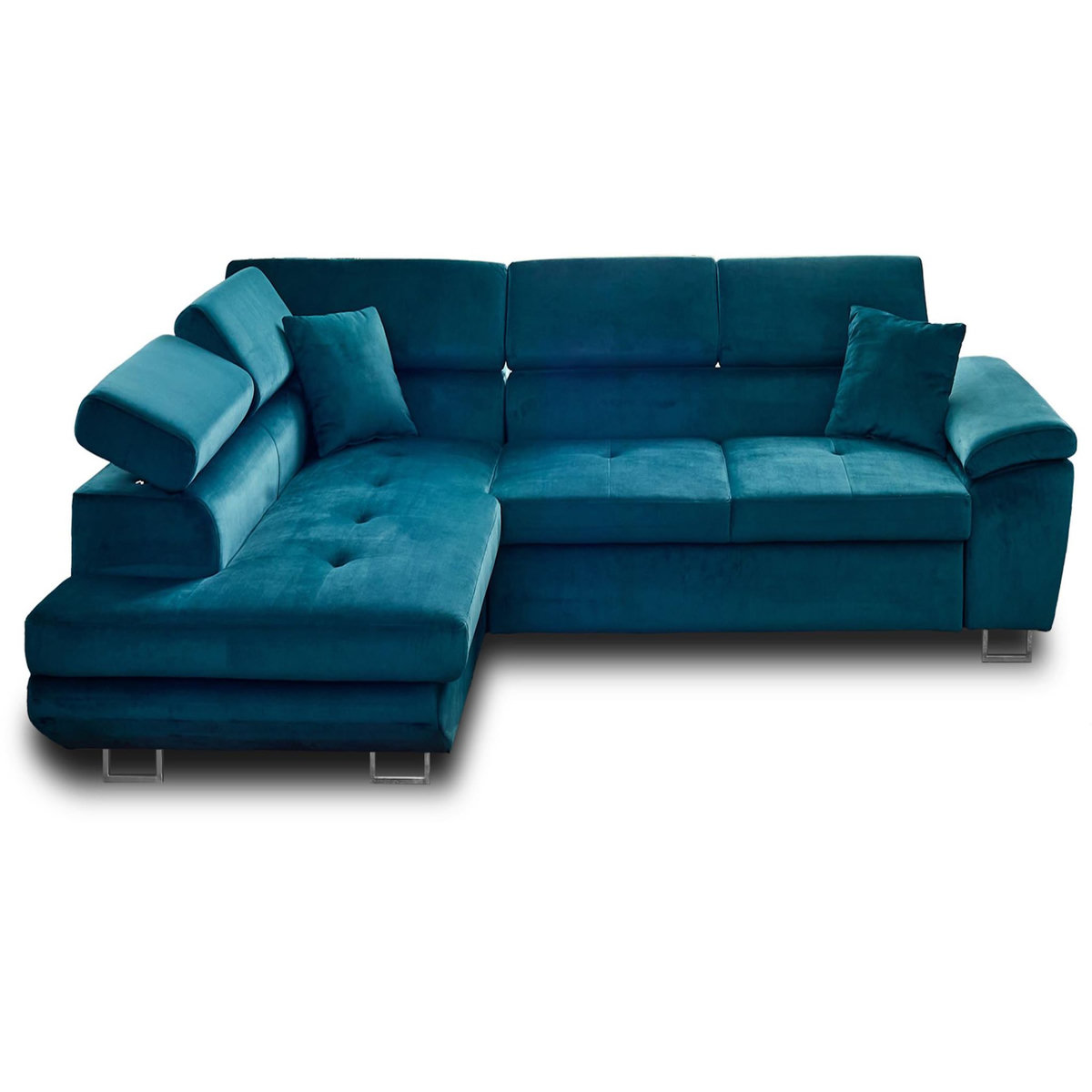 BEST MOBILIER Dimas - canapé d'angle gauche 5 places - convertible avec coffre et têtières réglables - en velours