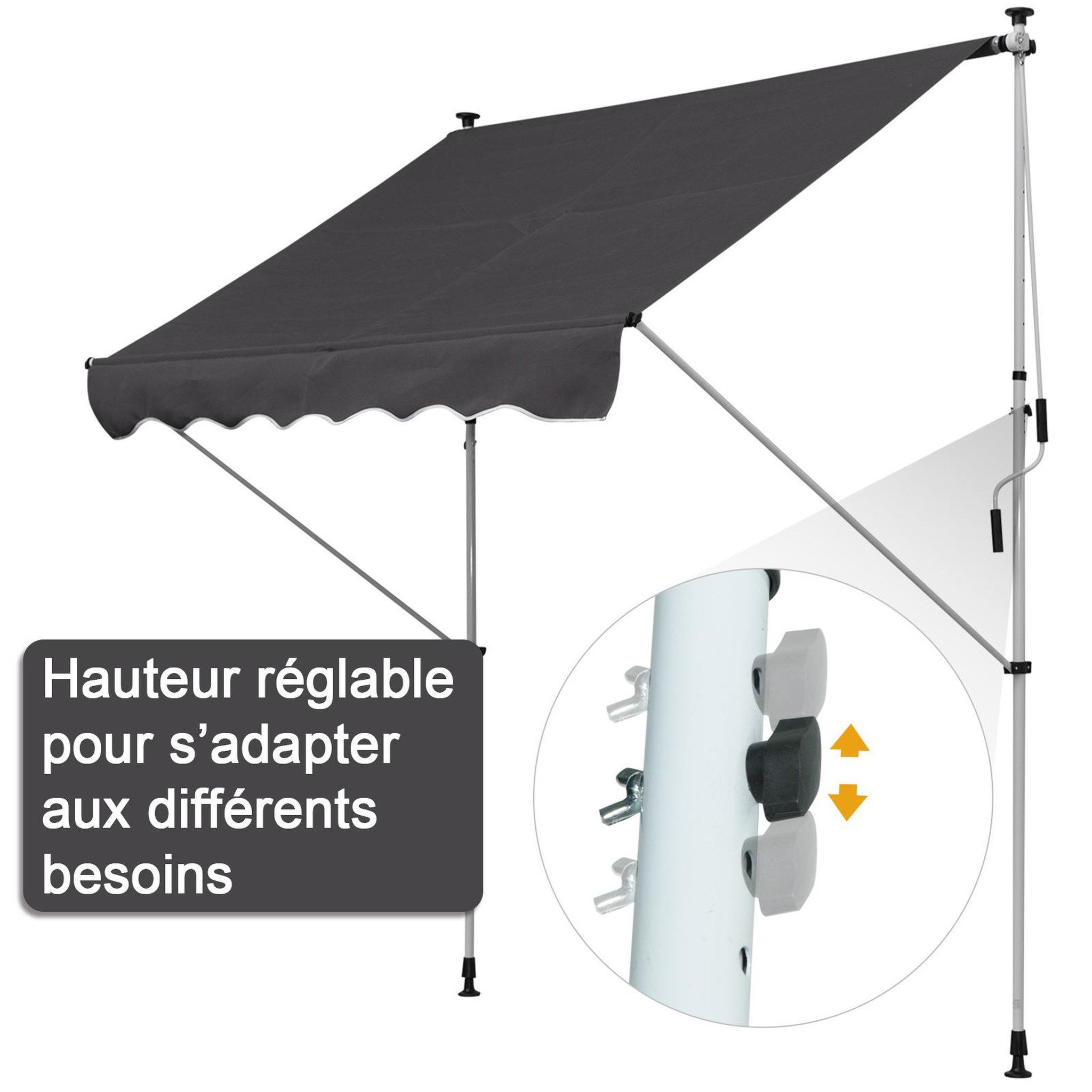 Voir la diapositive 5 : OUTSUNNY Store banne manuel rétractable 2L x 1,5l x 1,7-2,8H m inclinaison réglable installation rapide métal alu polyester gris