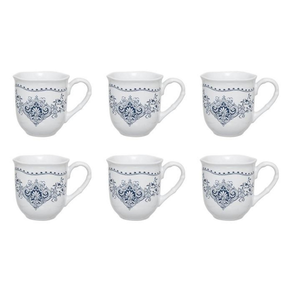 SECRET DE GOURMET Lot de 6 Mugs en Céramique  Little Cottage  32cl Blanc